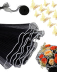 Black Flower Wrapping Paper Kit - 4.37 Yards Pearl Lace Mesh for Bouquets, Wave Tulle with Ribbons and 3D Butterflies - Floral Wrap Florist Supplies (Black)