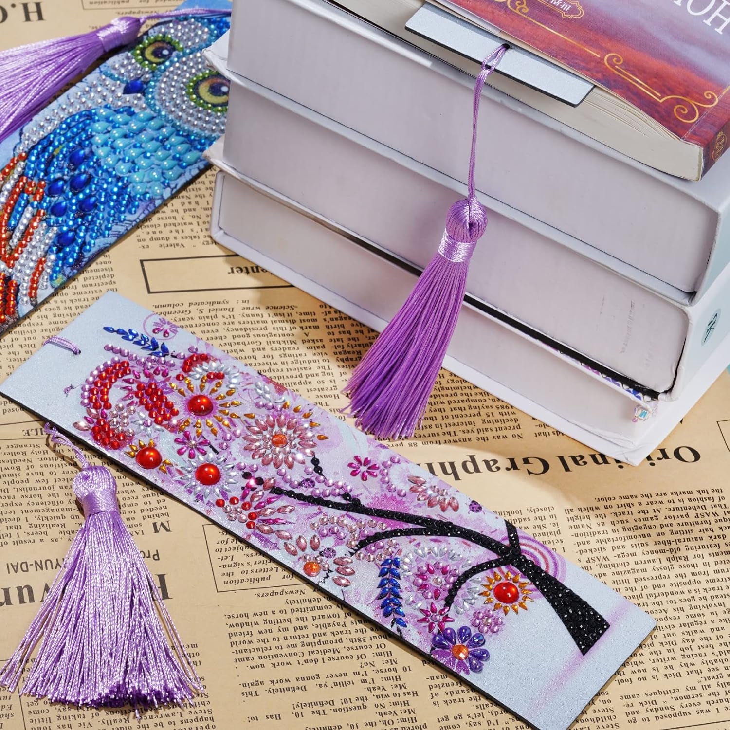 6 Pack Diamond and Painting Bookmark DIY Leather Tassel Bookmark for Adult Beginners Christmas New Year Graduation Birthday Gift 8.3X2.4 Inch