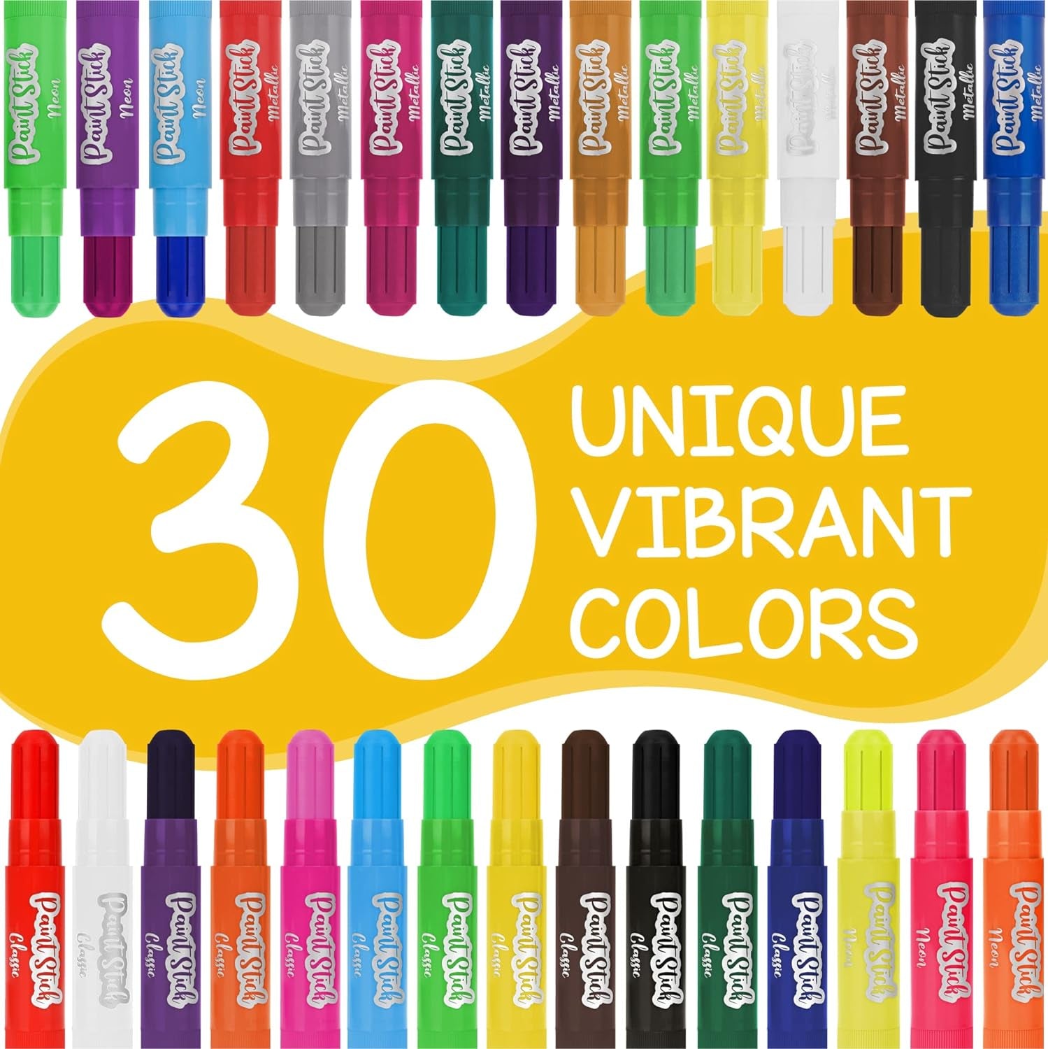 Tempera Paint Sticks (30 Large Paint Sticks) - Paint Sticks for Kids Washable - Safe Arts and Craft Paint Sticks for Toddler or Child Use - for Wood Paint, Glass Paint, Rock Paint, or Poster Paint
