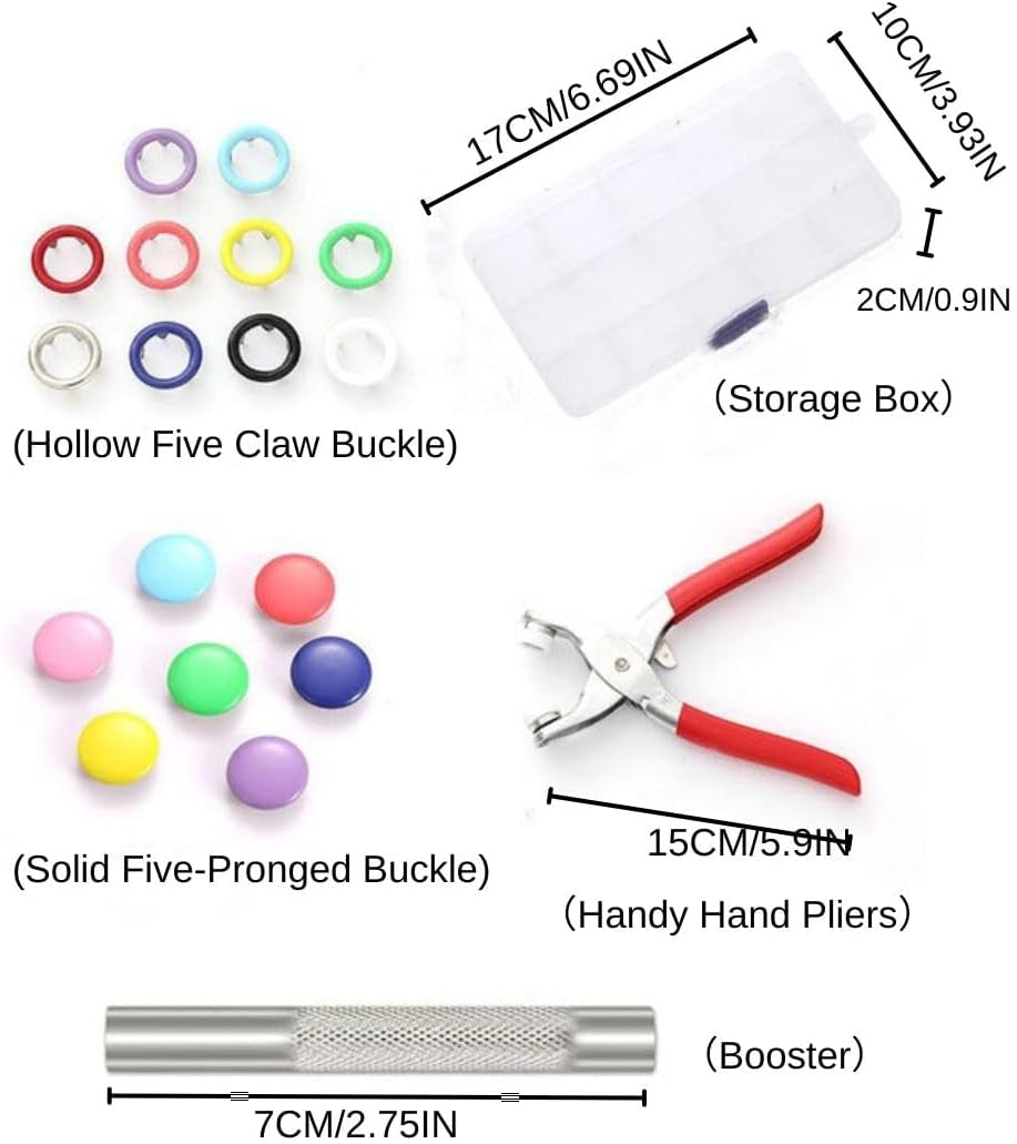Snap Button Kit,Colorful Metal Snaps Buttons,Hollow and Solid Metal Prong Snaps Buttons with Setting Tool,Snap Button Fasteners Kit Perfect for DIY Crafts Clothesand Sewing.(9.5Mm)