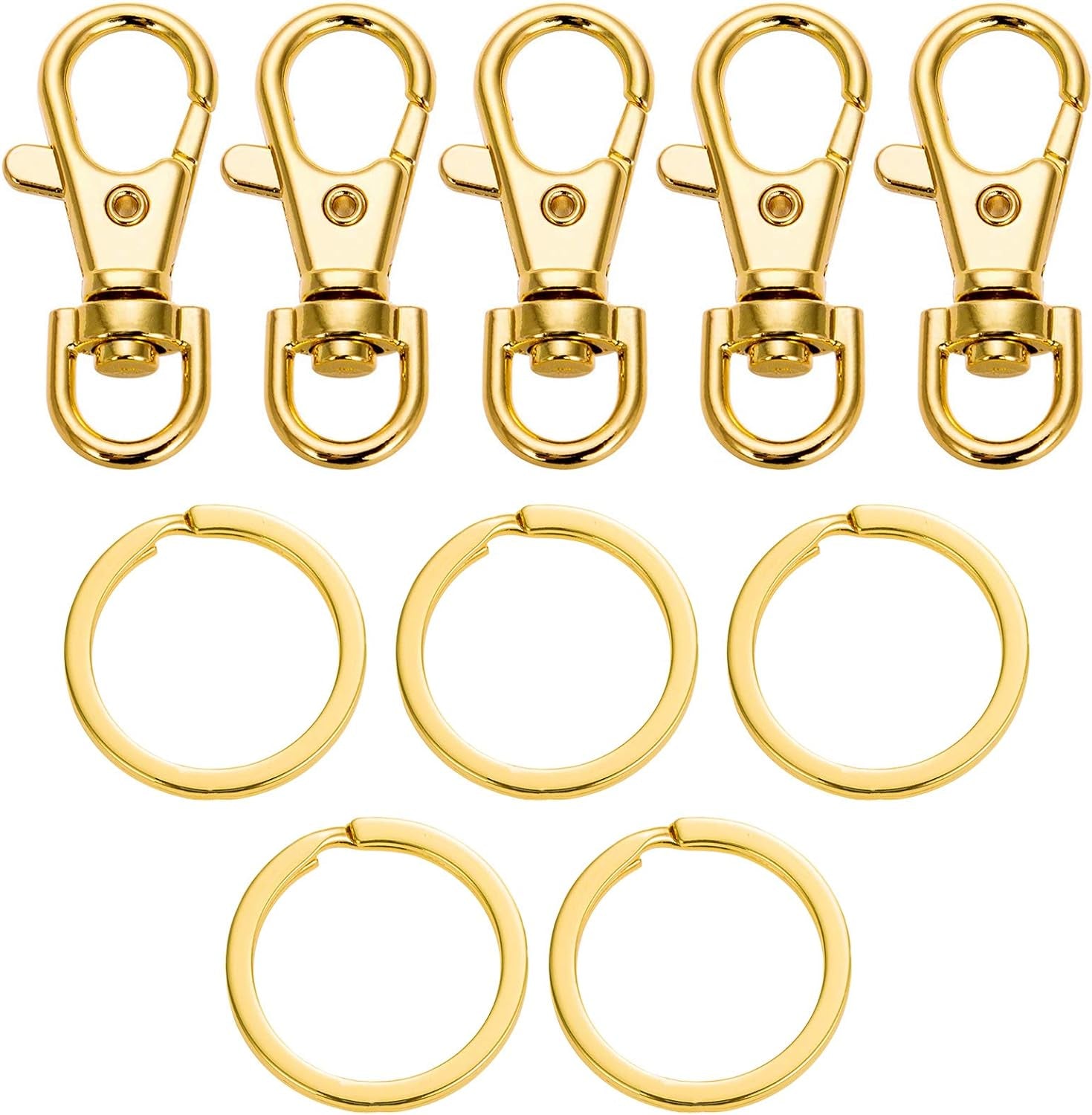 5 Set Key Chain Flat Key Rings Women Metal Swivel Clasps Snap-On Keychain Ring Hook Spring Clip Snap Hook Lobster Clasp for Keys, Lanyards Jewelry Findings, round Edge, Gold