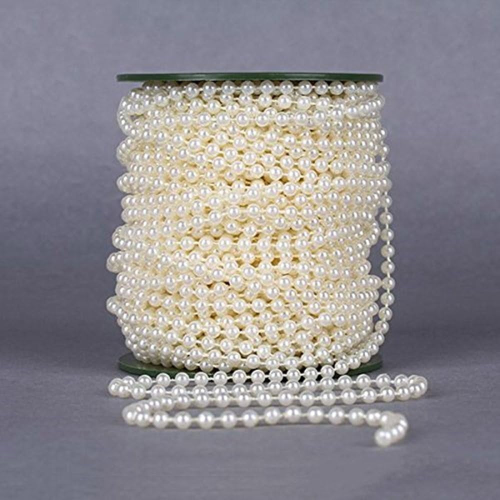 5Mm Faux Pearl Beads Garland Pearl Bead Roll Strand for Wedding Party Decoration, 99 Feet Roll (Ivory)