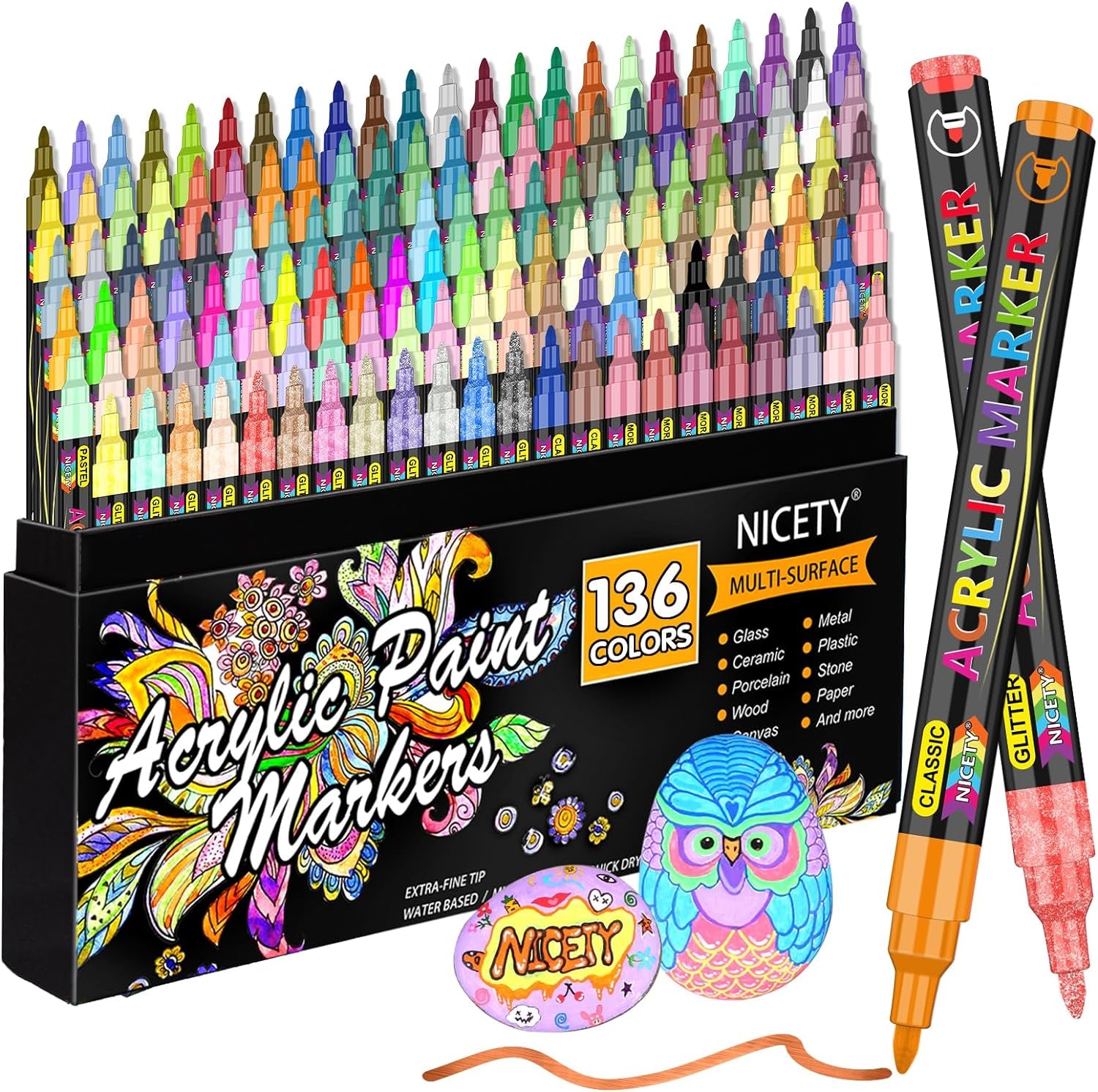 72 Colors Acrylic Paint Pens Paint Markers, Extra Fine Tip Point Acrylic Paint Pens for Rock Painting, Canvas, Wood, Ceramic, Glass, Stone, Fabric, DIY Crafts & Art Supplies