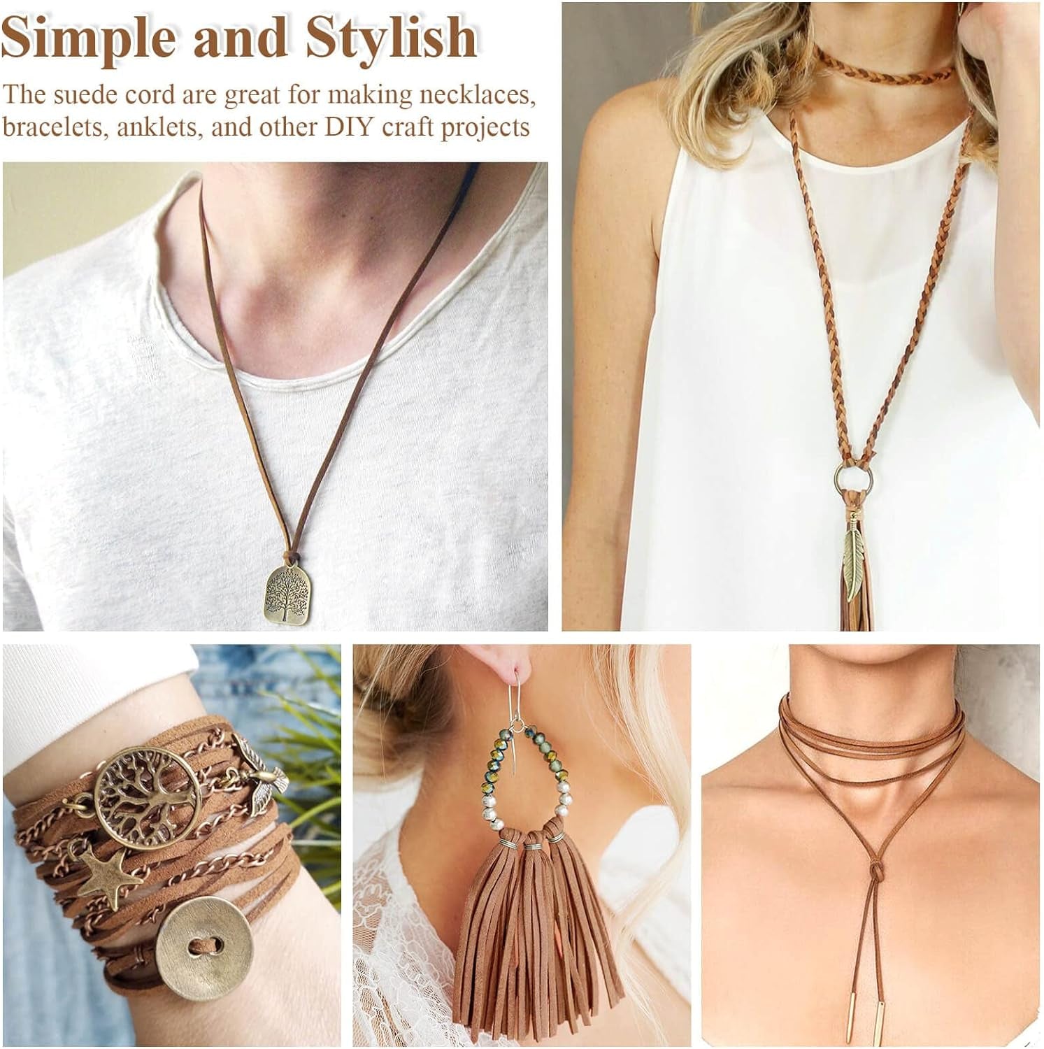 Leather String, Flat Suede Cord Faux Leather Cord Thin Leather Lace for Bracelets, Necklaces, Jewelry Making and Art Crafts (2.7 MM Brown)