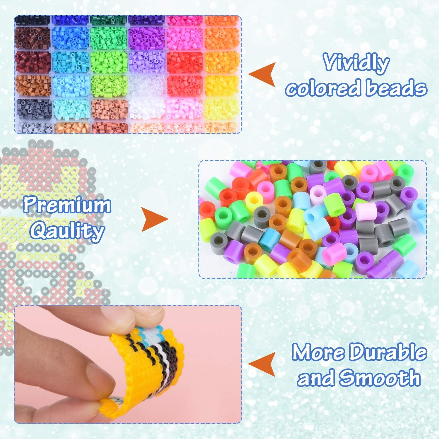 10000, 36 Colors Fuse Beads Kit 5Mm DIY Art Craft Toys for Kids with 4 Pegboards, 60 30 Pattern Paper| B, 10000Pcs