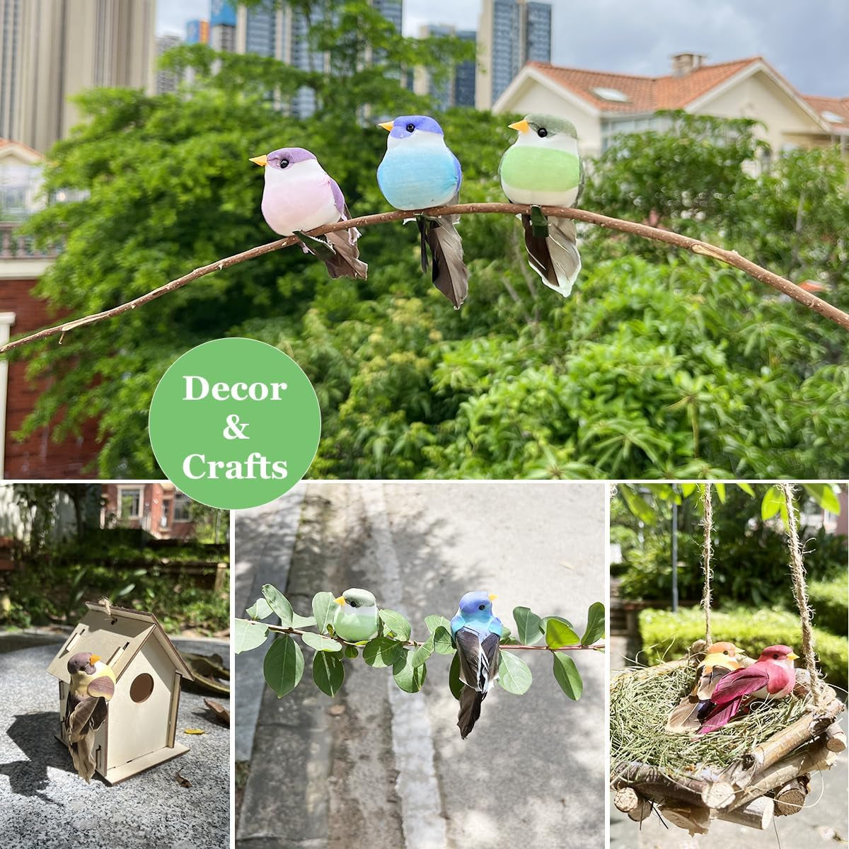 12Pcs Artificial Decorative Birds 3.5-Inch Realistic Feather Sparrow Clip on Bird Ornaments for Crafts Christmas Tree Decoration Home Decor Flower Arrangements