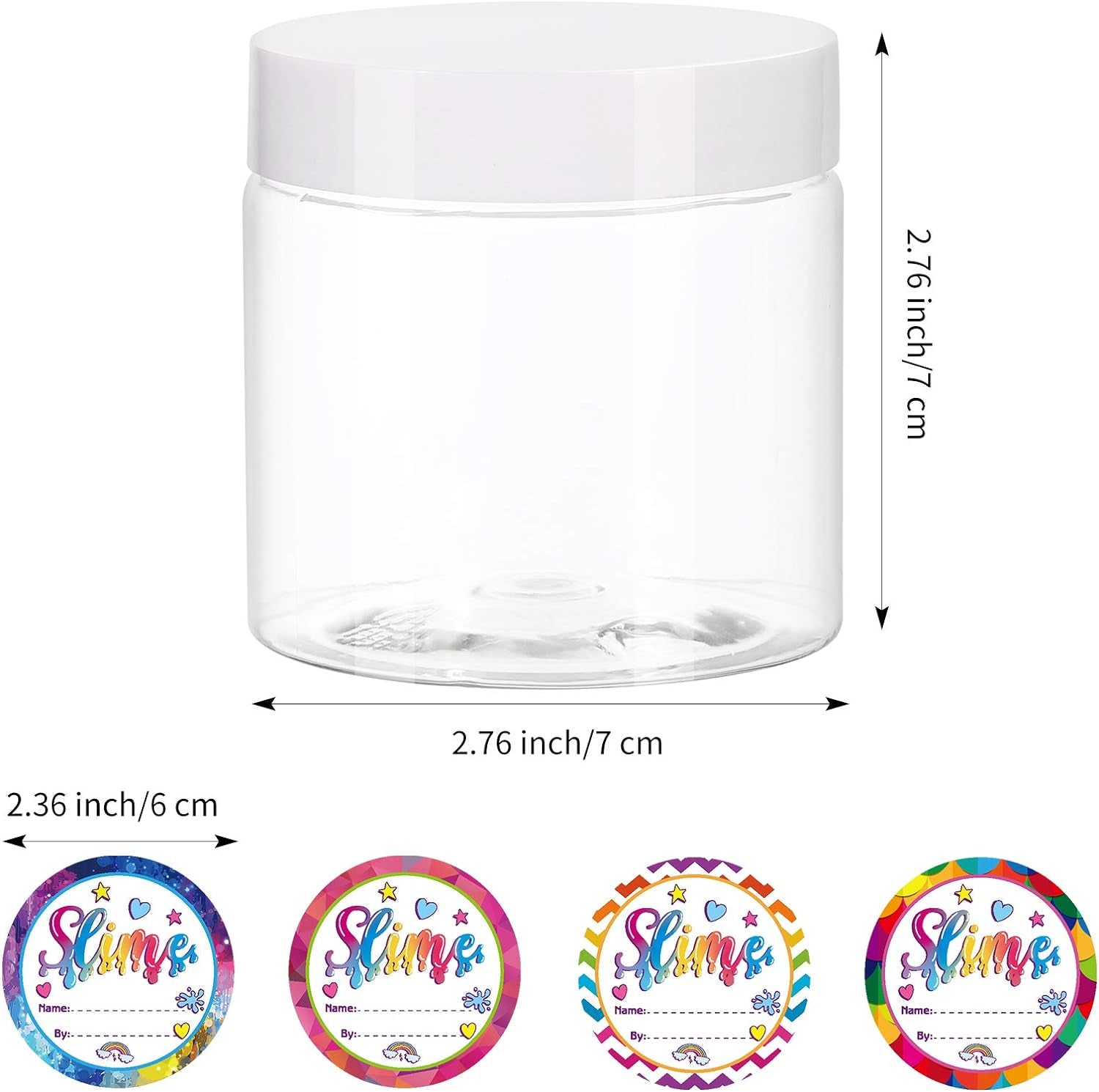 24 Pack 6Oz Slime Containers with Lids Plastic Jars for White Water-Tight Lids and Stickers Mini Storage for DIY Slime Making, Candy, Beads, Art Crafts, Lotion