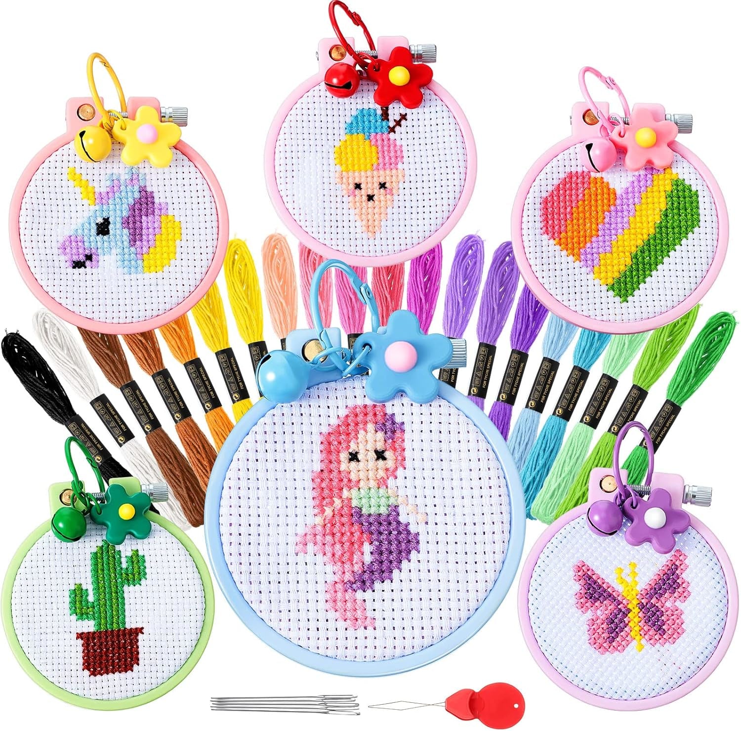 6 Sets Cross Stitch Kits for Kids Embroidery Kit for Beginners Embroidery Stitches Practice Kit Beginner Embroidery Kit Starters Cross Stitch Kits Stamped Needlepoint Kits for Beginners