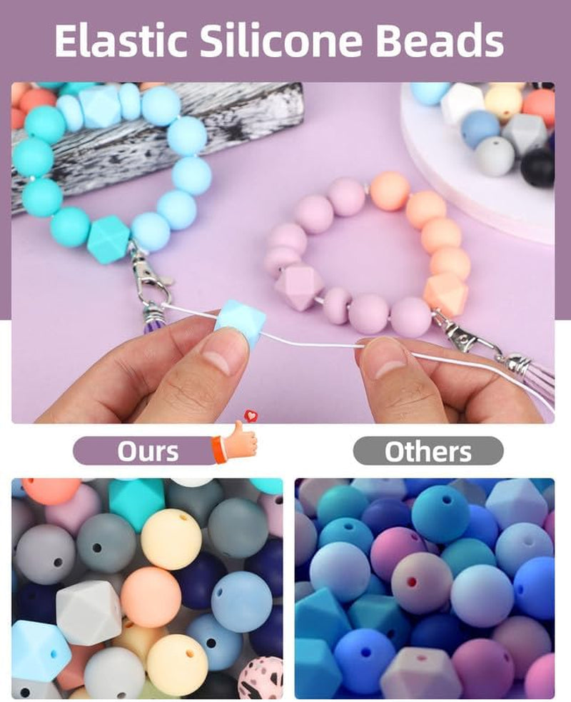 248Pcs Silicone Beads for Keychain Making Kit, 15Mm Silicone Beads Bulk, Multiple Styles & Colorful Rubber Beads for Keychains Making DIY Necklace Bracelet Jewelry Crafts