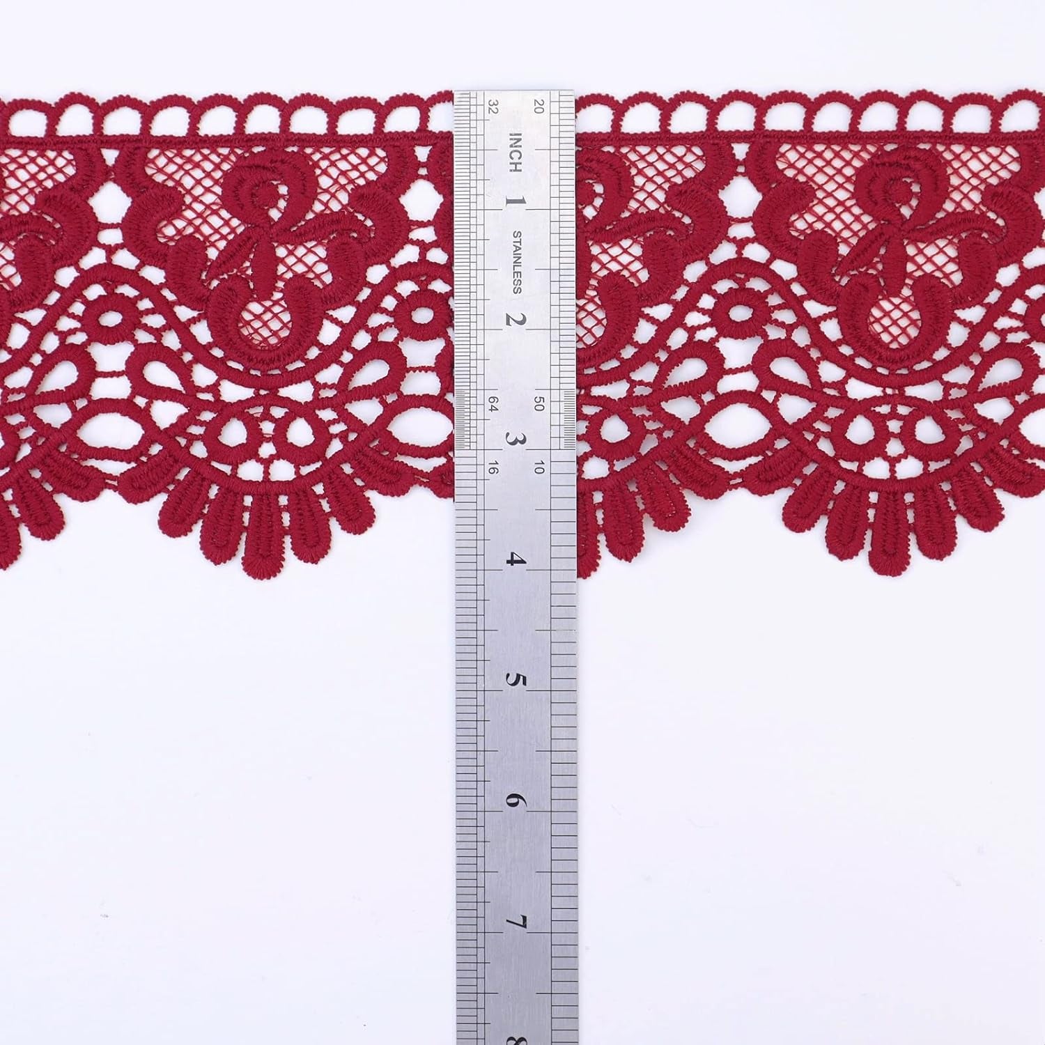 Venice Lace Trim 4 Inch Wide Lace Trim Lace Edge Trim Floral Venice Lace Ribbon Embroidered Lace Wedding Applique DIY Sewing Crafts(Dark Burgundy)