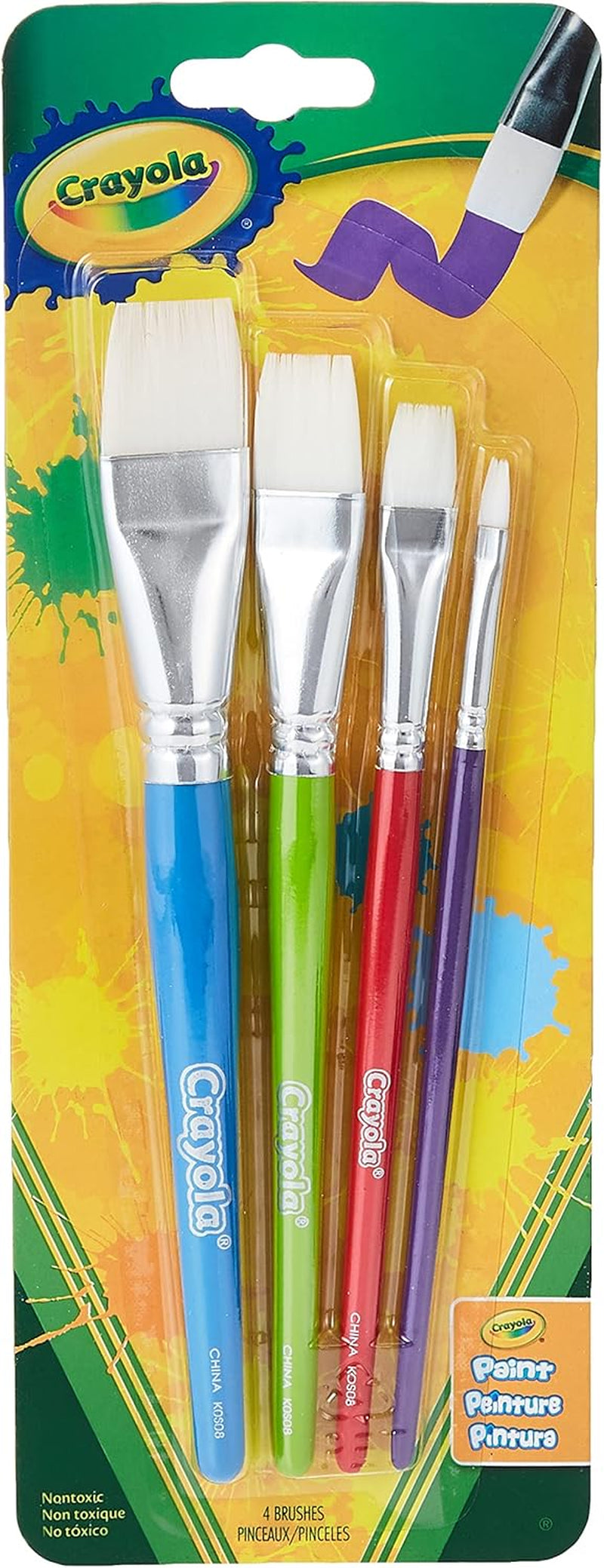 Large Paint Brushes (4Ct), Kids Paint Brush Set, Thin &amp; Thick Paint Brushes, for Acrylic, Tempera, Water Based Paint, Ages 3+