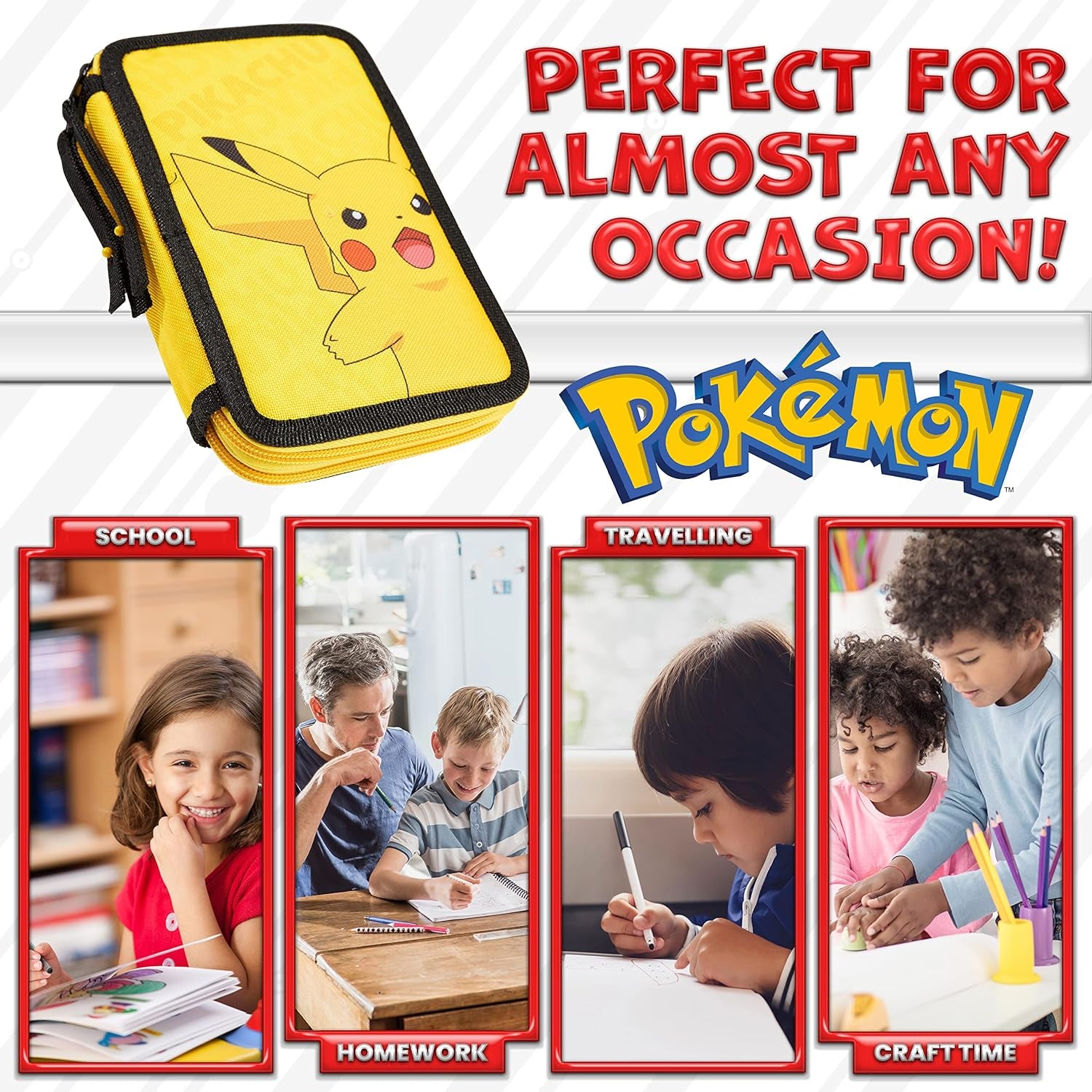 Pencil Case for Boys, Pikachu Filled Pencil Case Stationery Set