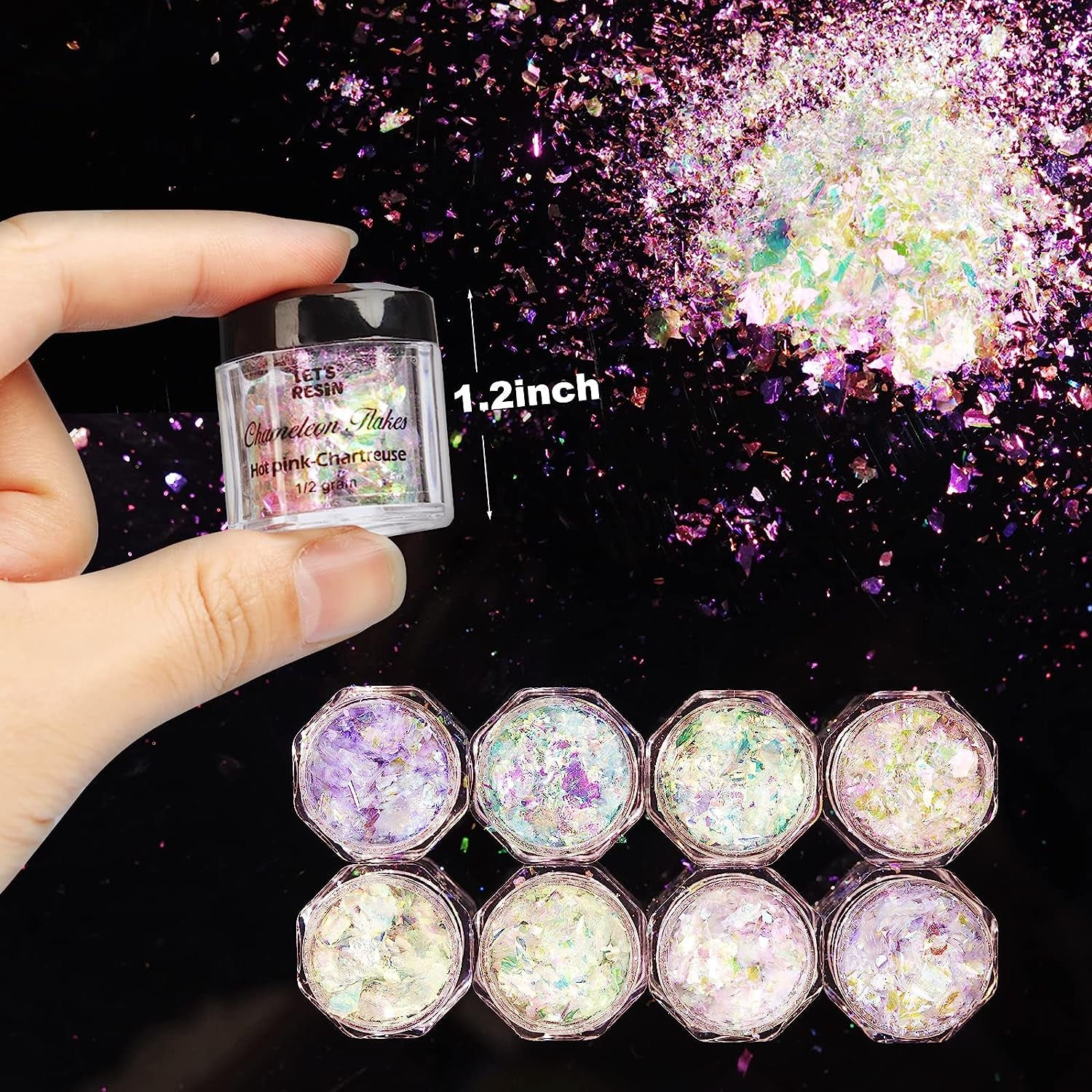 Chameleon Chunky Flakes, Resin Supplies-8 Color Intense Colorshift Pigment Powder for Resin Crafts/Tumblers, Chrome Powder Iridescent Eyeshadow Flakes for Nail Art/Paints/Soap Making