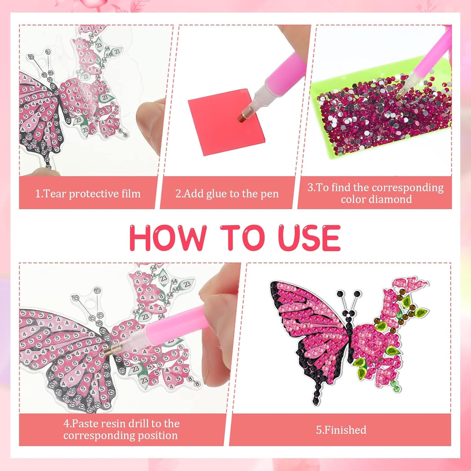 15 Pcs Butterfly Diamond Painting Keychain Kits Colorful Diamond Art Keychain Full Diamond Painting Ornaments Summer DIY Diamond Key Chains for Adults Kids Purse Backpack Handbag Decor