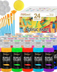 Bulk Acrylic Paint 24 Colors (2Oz/Bottle) with 10 Brushes Gloss Acrylic Paint Set Acrylic Paints for Canvas Painting Craft Paint Set for Kids Art Paint Christmas Gifts for Kids