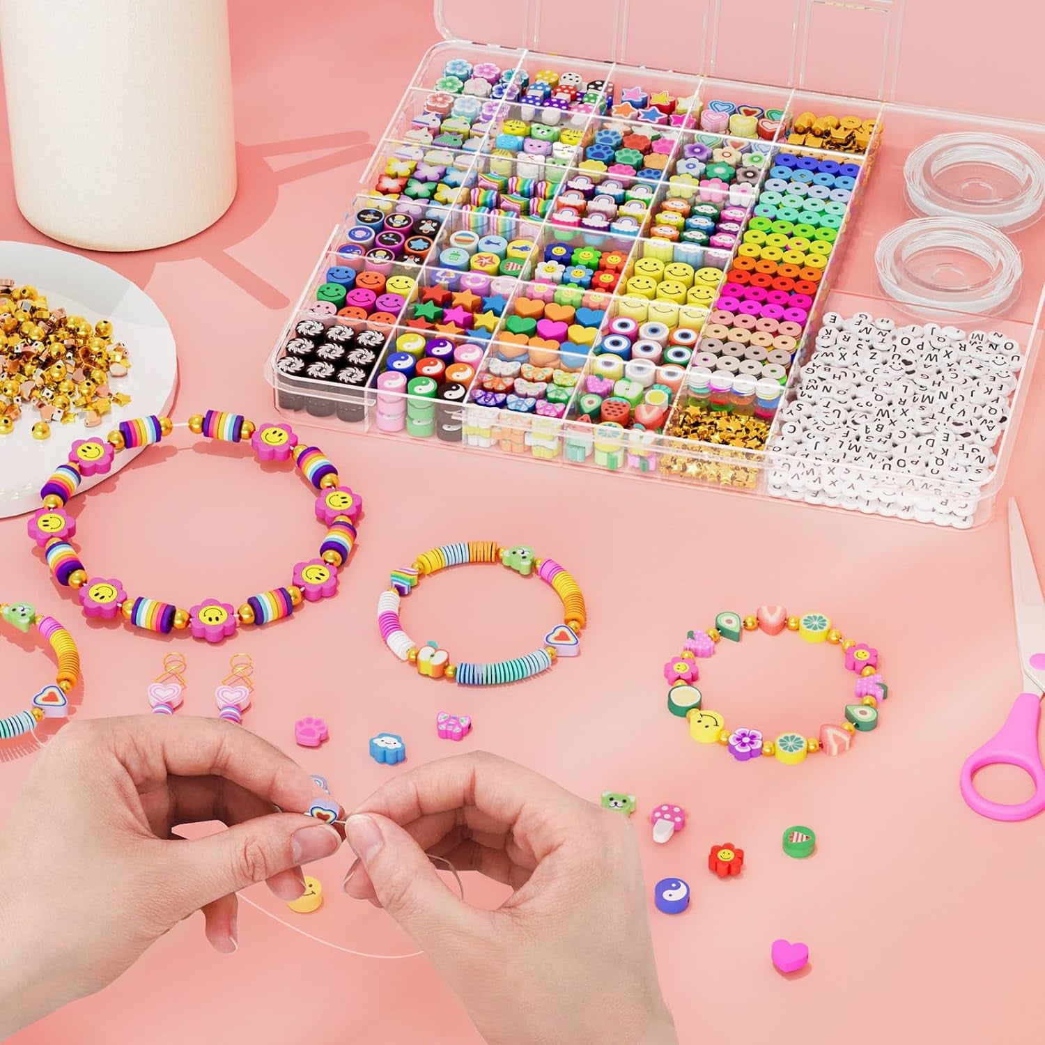 1642 Pieces Clay Beads for Friendship Bracelets Making Kit, 24 Styles Jewelry Making Supplies Cute Beads Charms with Elastic String and Organizer Gifts for Teens Girls Ages 6 7 8 9 10 11 12