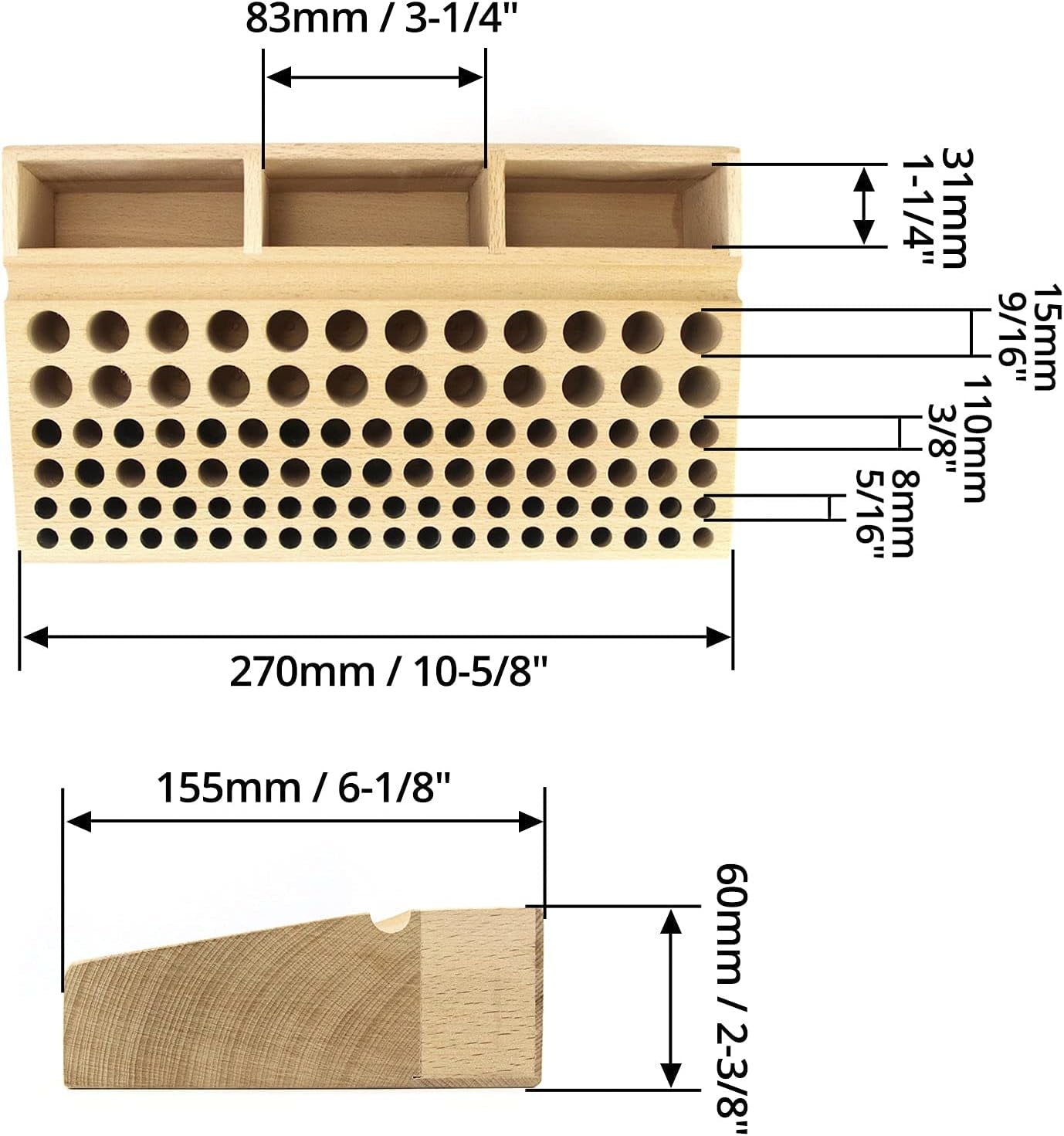 Leather Working Tool Holder, 98 Holes Wooden Leathercraft Tool Rack Stand Organizer with 3 Slots, Making Punch Tools Storage
