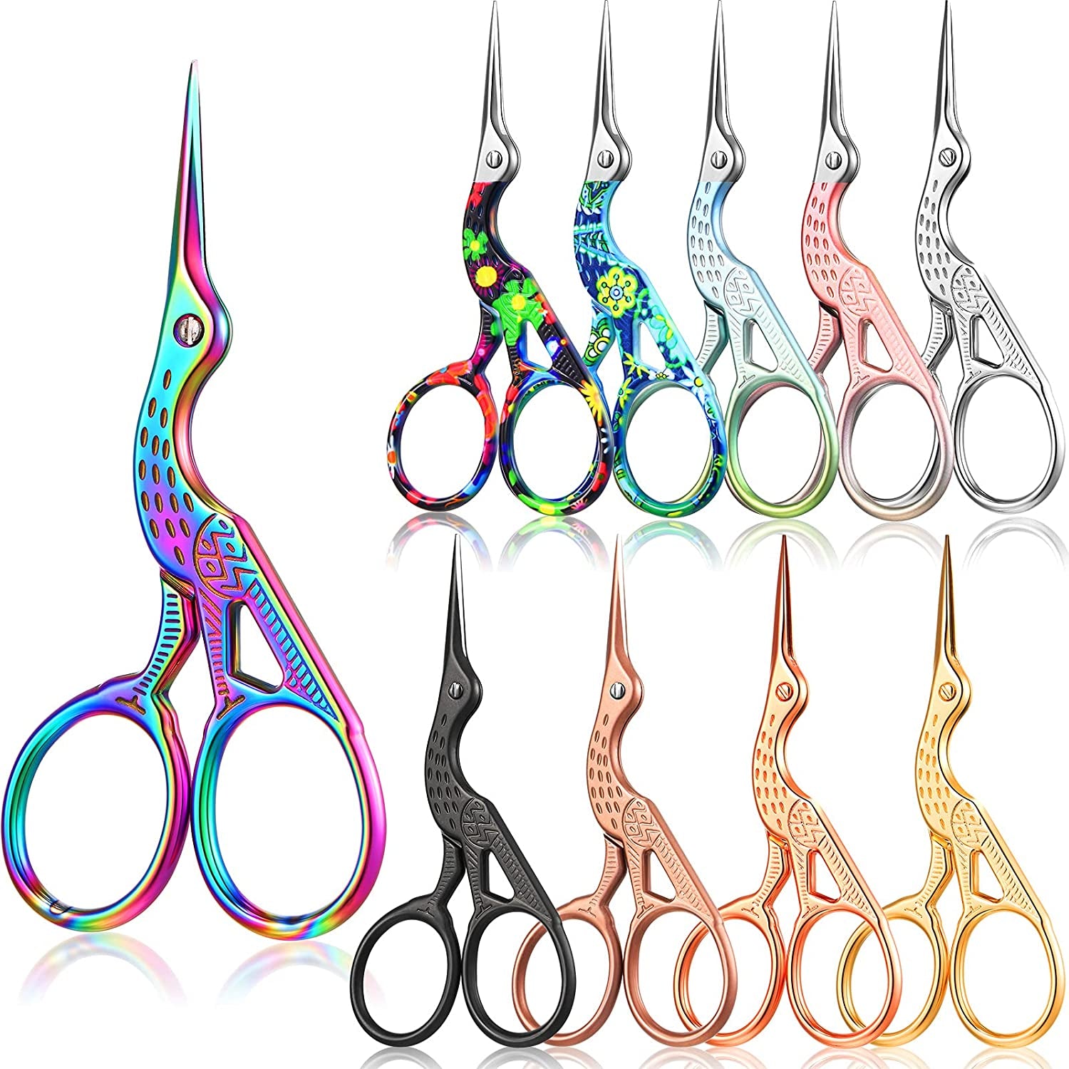 10 Pcs Stork Scissors Embroidery Scissors Bulk 3.6 Inch Stainless Steel Small Craft Scissors Rainbow Cross Stitch Sewing Crochet Scissors DIY Tools Dressmaker Scissors (Bright Color)