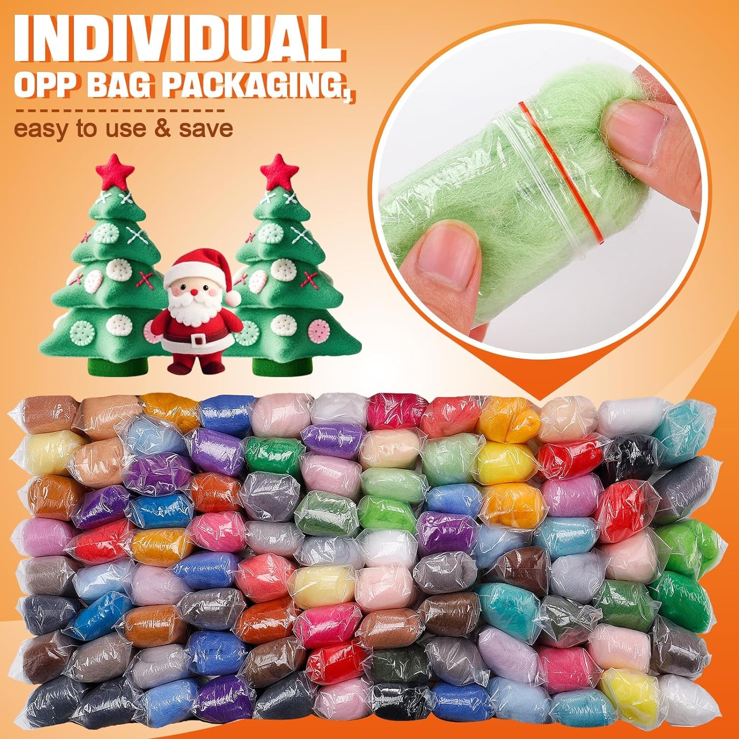 96Pcs 10.4 Oz Needle Felting Wool- 48 Colorful Nature Fibre Wool Yarn Roving Needle Felting Hand Spinning for Wool Felting Yarn Supplies DIY Craft Materials, 3G/Pack