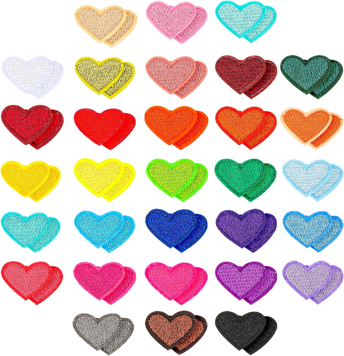 Heart Iron on Patches, 31Pcs Mini Heart Iron on Decal Colorful Heart Patch Ironable Patches Embroidered Sew on Heart Patches Appliques for Clothes Dress Hat Jeans DIY Backpack Shoes (31)