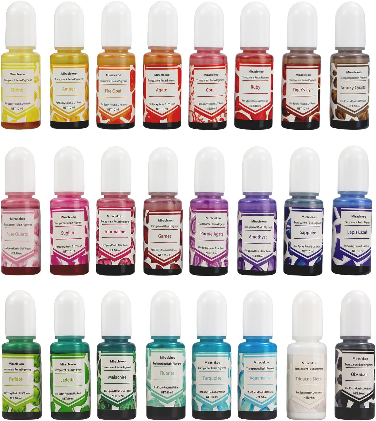 24 Colors Epoxy Resin Color Pigment Liquid Transparent Epoxy Resin Colorant Epoxy UV Resin Color Dye for Resin Coloring, Tumbler, Paints, Crafts,10Ml Each