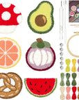 6PCS Embroidery Punch Needle Food Series Refrigerator Magnets Set, Rug Punch Decoration DIY Kit for Children and Adult Beginner