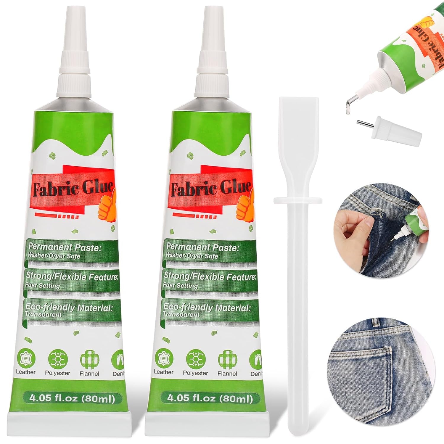 80 ML Fabric Glue for Clothing, Clear Fabric Glue for Clothing Permanent Washable, Liquid Fusion Glue Adhesive for Leather, Patches, All Fabrics