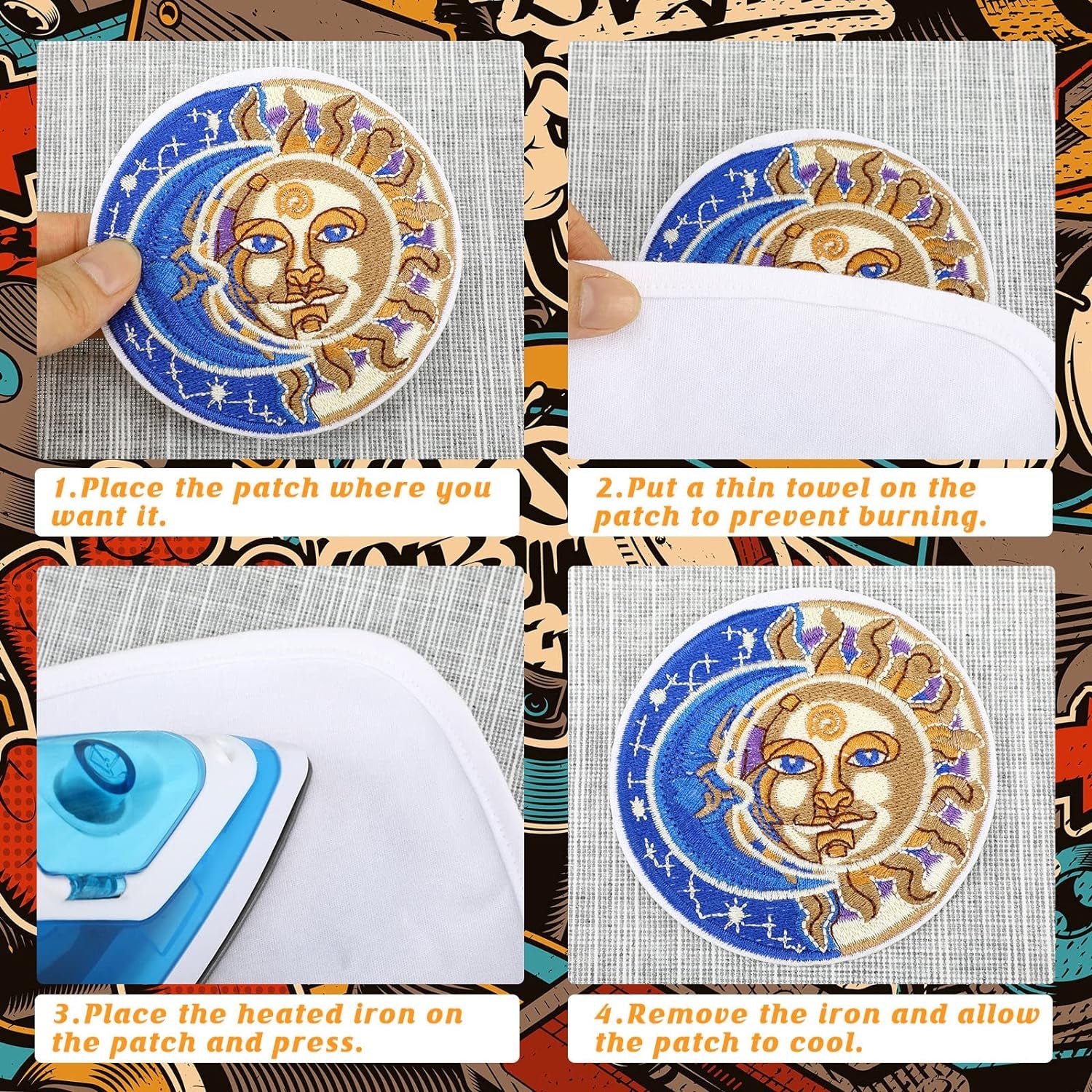 48 Pcs Iron on Patches Vintage Hippie Embroidered Patches Random Assorted Styles Patches Kit Aesthetic Repair Appliques for Sewing DIY Jacket Hat Clothing Backpack Jean 1970S Party (Cute Style)