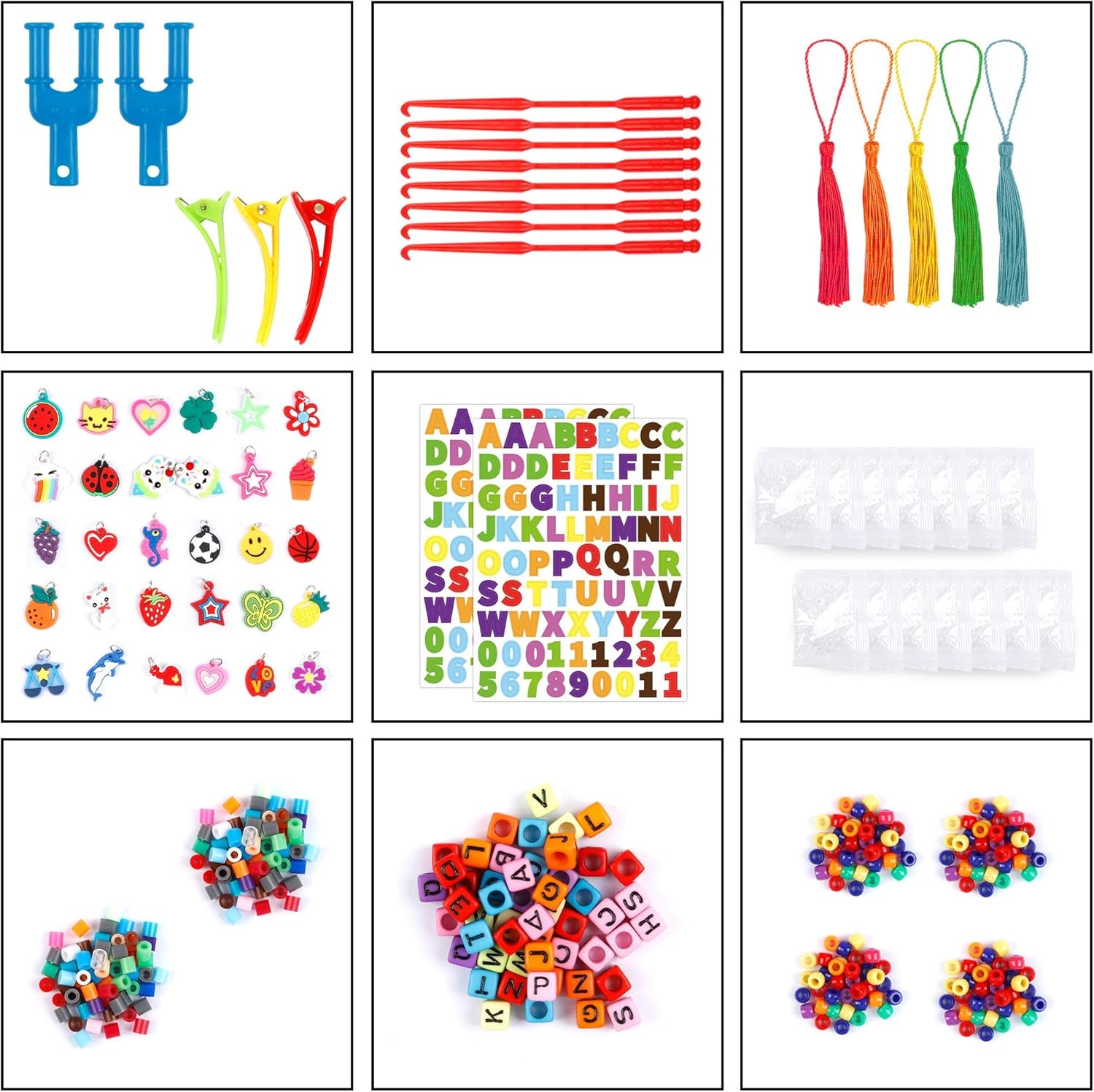 18,980+ Rubber Bands Refill Loom Kit, 37 Colors Loom Bands, 600 S-Clips, 252 Beads, Tassels, 10 Backpack Hooks, Crochet Hooks and ABC Stickers