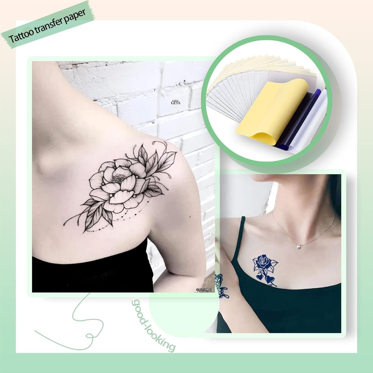 120PCS Tattoo Transfer Paper, Tattoo Template Transfer Paper, Thermal Template Paper, Tracing Paper, Tattoo Transfer Paper, Which Can Be Used for Thermal Photocopiers or Freehand, Hand-Painted, Etc