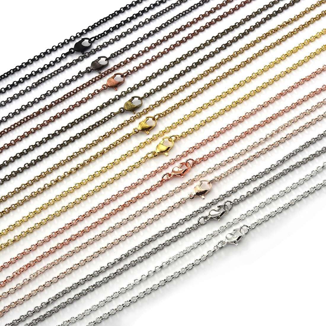 40 Packs 10 Colors Brass Necklace Chains 21 Inch Link Cable Chain Necklace with Lobster Clasps Bulk for Jewelry Making