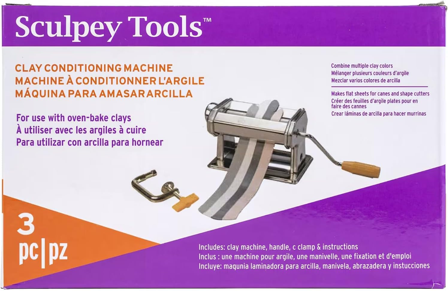 Tools Clay Conditioning Pasta Machine, Polymer Oven-Bake Clay Tool, 9 Thickness Settings, Includes Clamp and Hand Crank, Great for All Skill Levels and Craft Projects