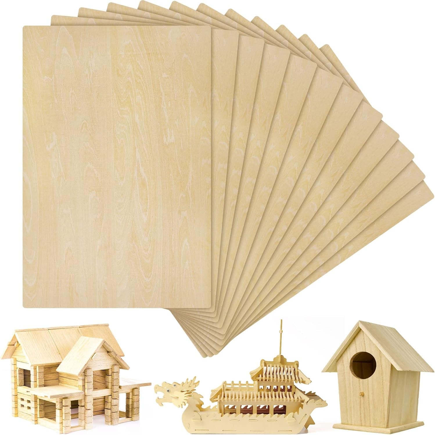 12 Pcs Basswood Sheets 3Mm 1/8" X 12" X 18" Plywood Board Craft Wood Thin Wood Sheets for DIY Arts Crafts Woodworking Scroll Sawing Projects Painting Drawing Laser Cutting Projects Laser Wood Burning