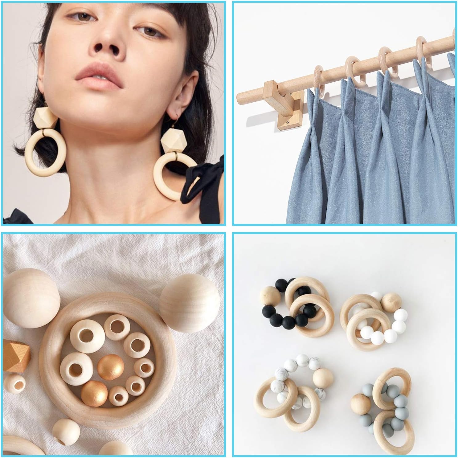 30 Pcs Wooden Rings, Macrame Wooden Rings, Natural Unfinished Solid Wood Rings for DIY Craft Pendant Connectors Jewelry Making (55 Mm)