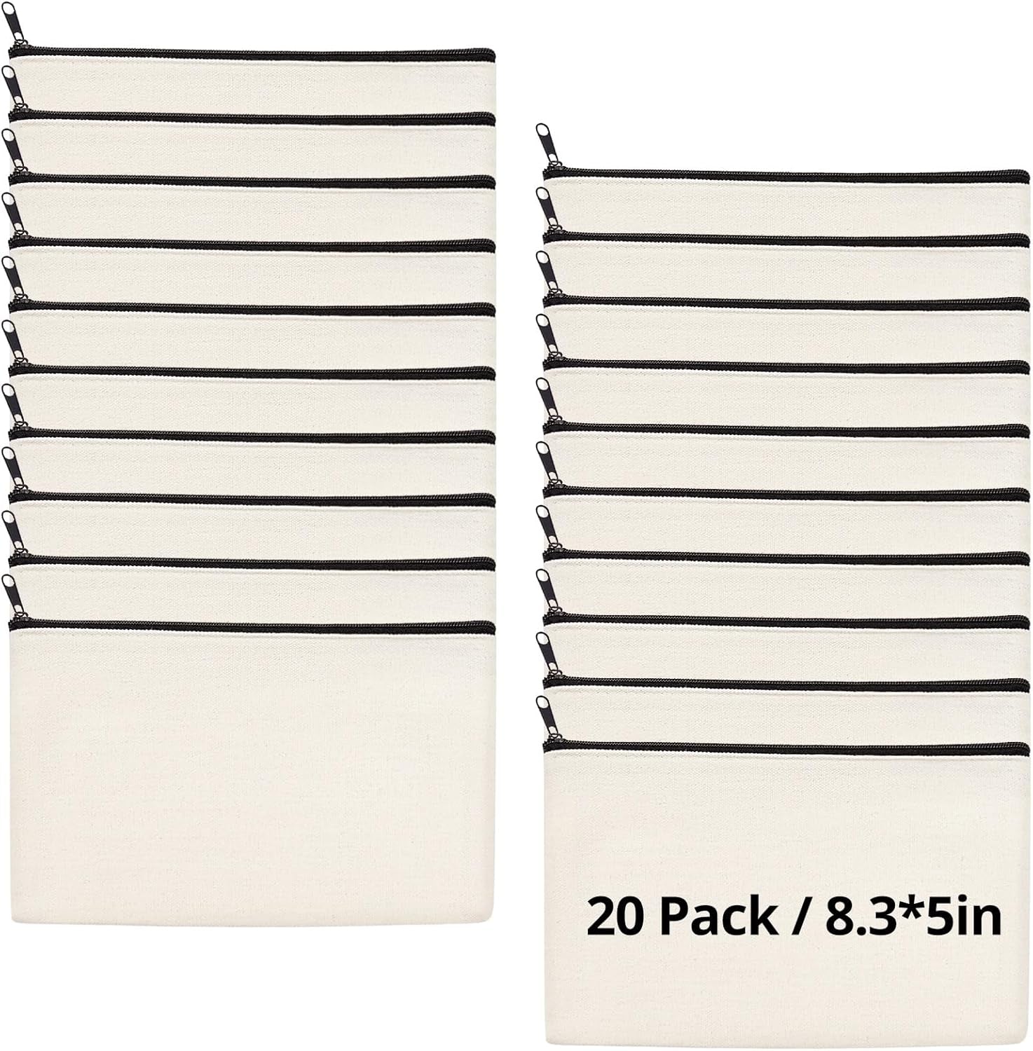 Blank Canvas Makeup Bags 10 Pack, Sublimation Blanks Cosmetic Bags, DIY Heat Transfer Canvas Pen Case Pencil Bags, Beige Multi-Purpose Travel Toiletry Zipper Bags (10Pcs 8.3 × 5 Inch)