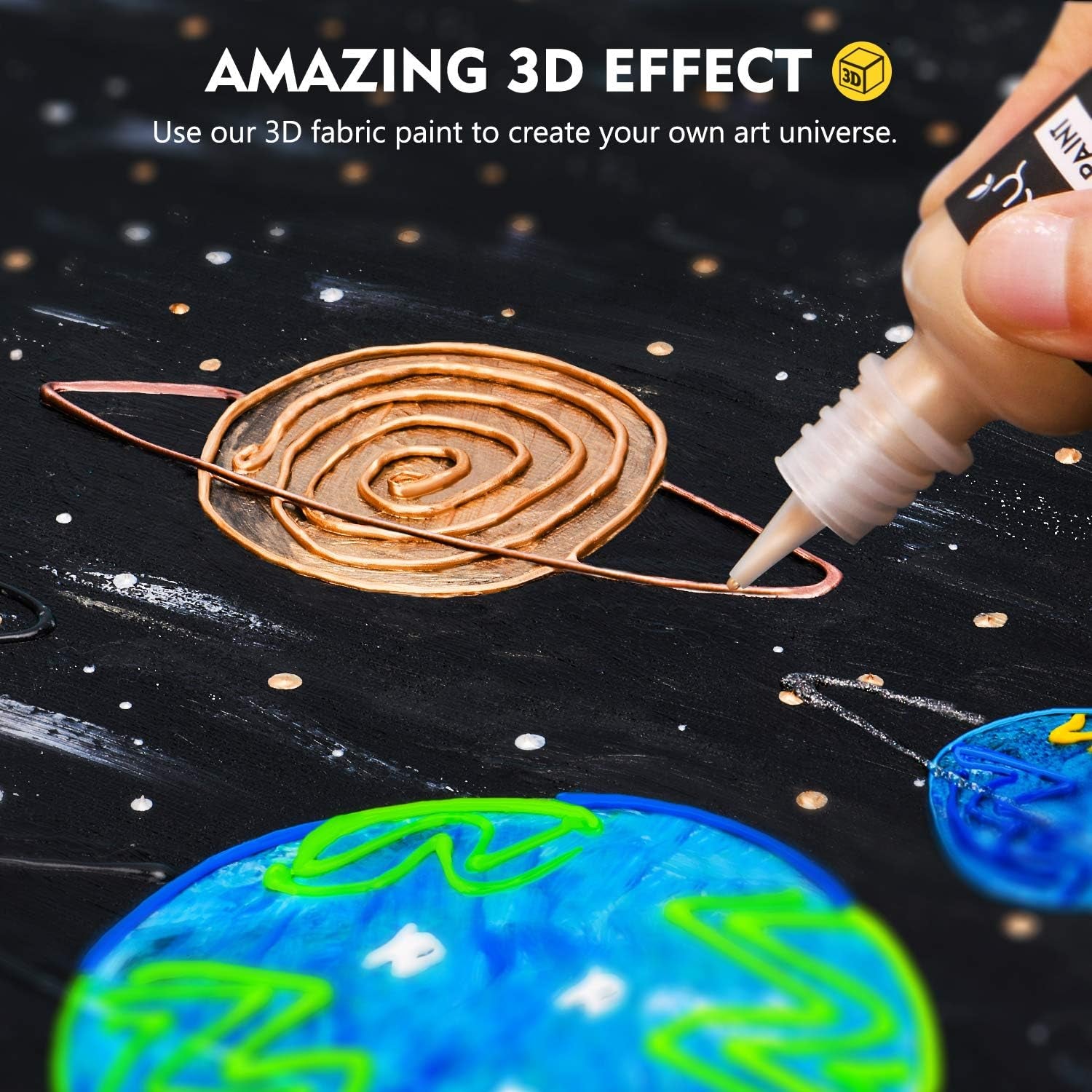 3D Fabric Paint,  40 Colors Permanent Textile Paint with 3 Brushes and Stencils, Permanent Fabric Paint with Fluorescent, Glow in the Dark, Glitter, Metallic Colors for Clothing, T-Shirt, Glas