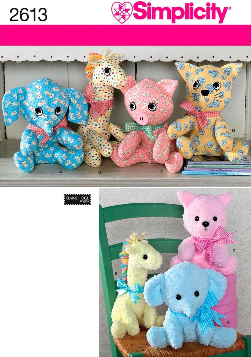 2613 Cute Stuffed Animal Sewing Pattern for Children and Toddlers by Elaine Heigl Designs, One Size