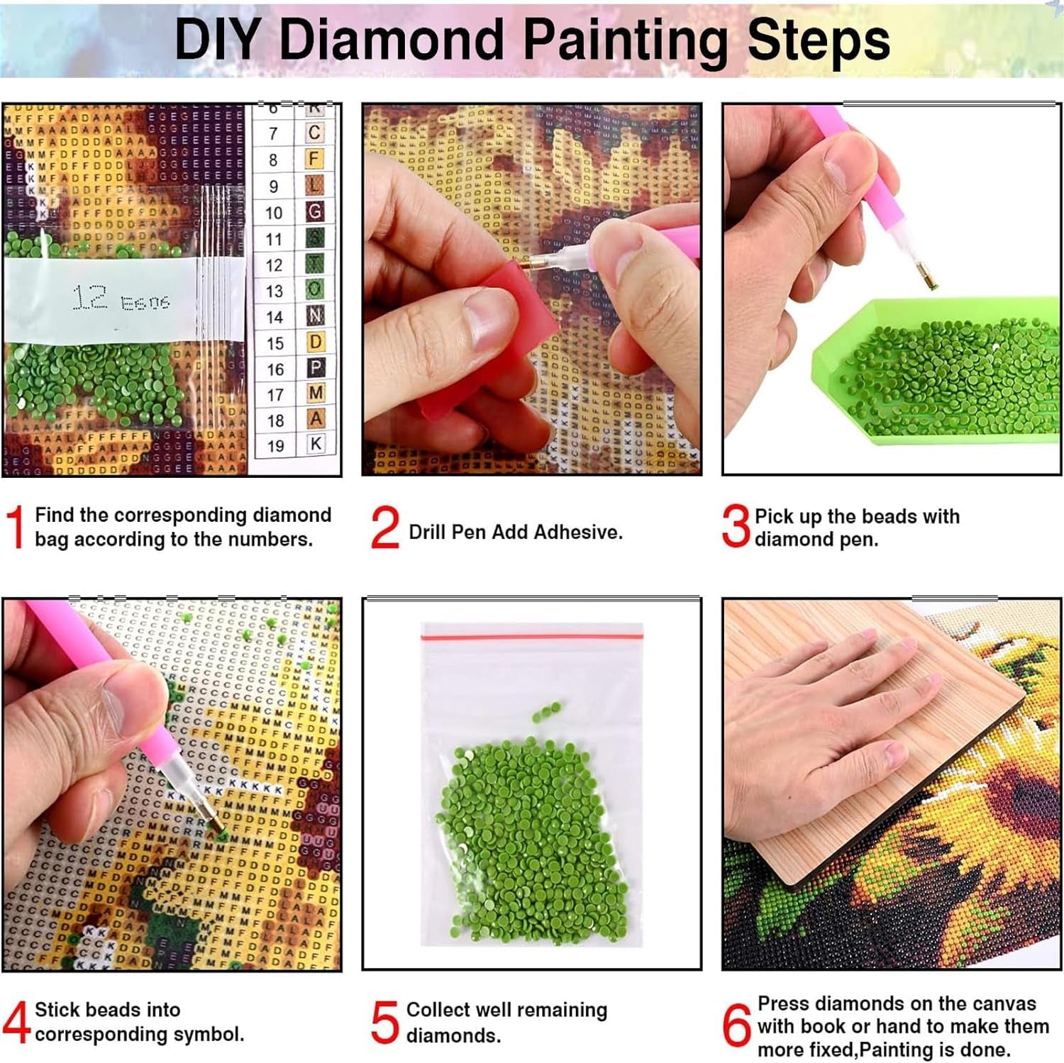 6 Pack Anime Diamond Painting Kits for Adults, Starry Night 5D DIY Full Drill Beginners Cartoon Diamond Art Kits for Anime Lovers Room Bedroom Living Room Bathroom Wall Decor 12X16 Inch