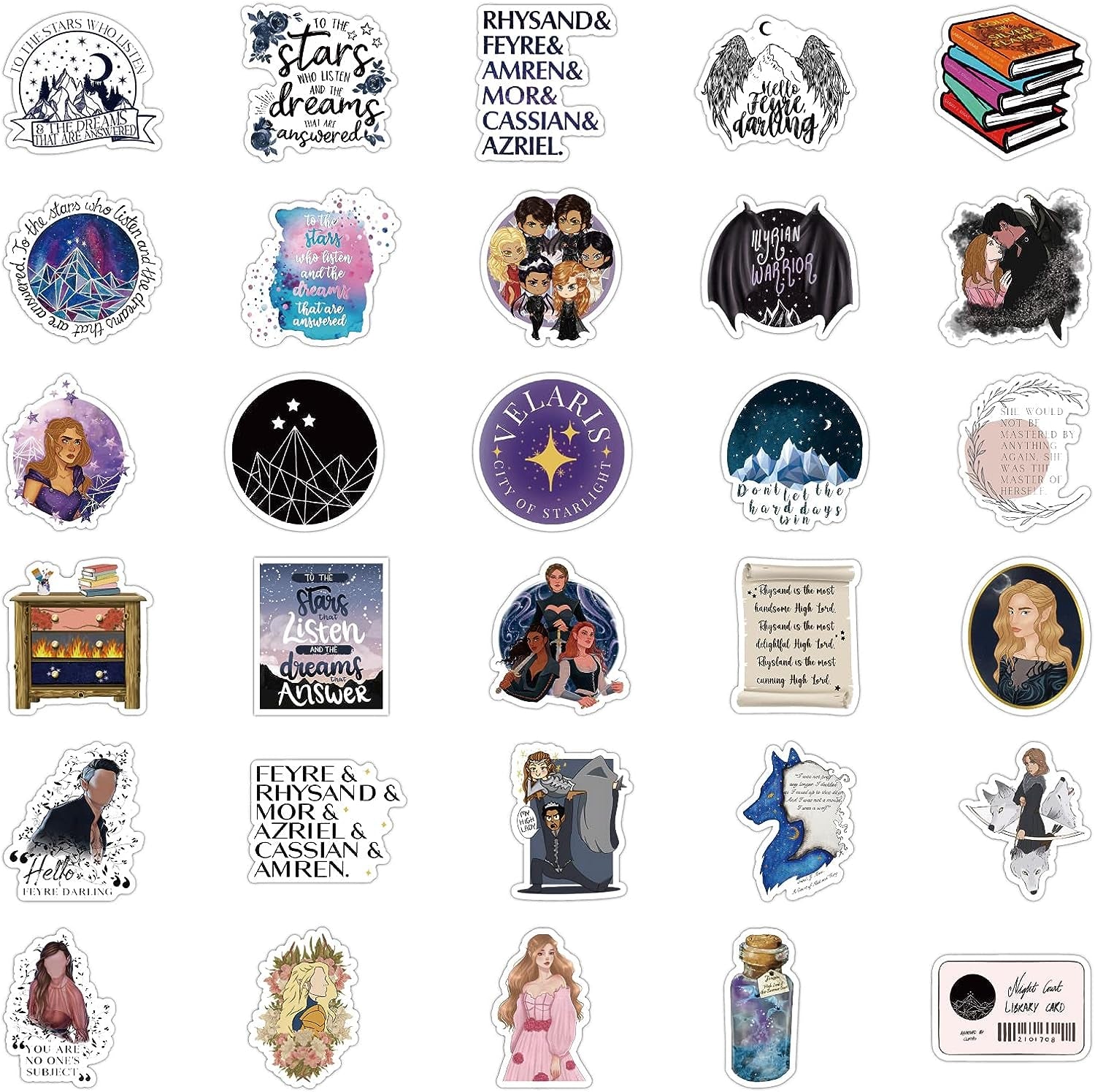 120Pcs Acotar Merchandise Stickers Pack, Book Graphic Vinyl Waterproof Sticker Decals for Water Bottle,Skateboard,Laptop,Phone,Journaling,Scrapbooking for Kids Teens Adults for Party Supply