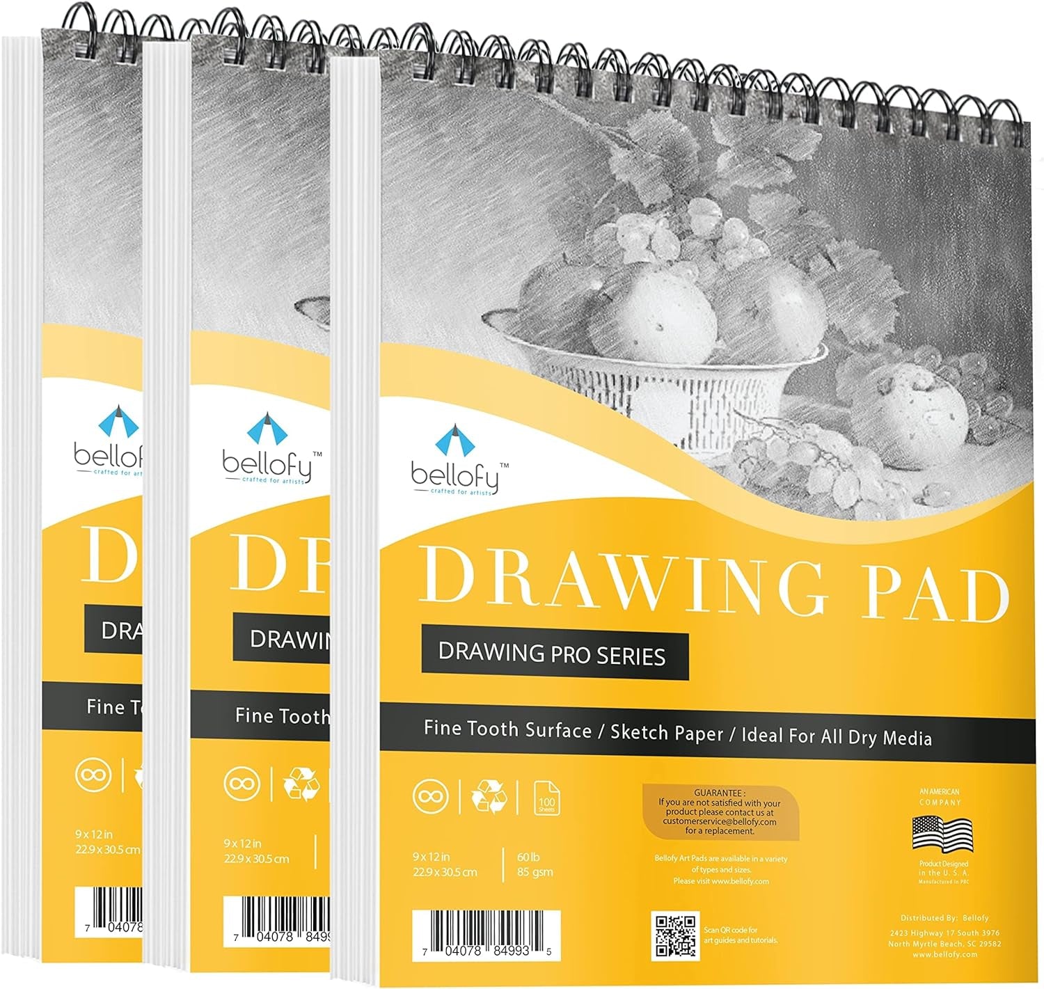 3 X Drawing Paper Pads 9” X 12” | 300 Sheets | 60Lbs 85G | Acid Free Sketchbook Paper for Dry Media | Top Spiral Bound Sketchpad for Kids, Beginners, Artists & Professionals