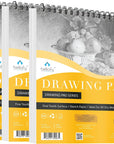 3 X Drawing Paper Pads 9” X 12” | 300 Sheets | 60Lbs 85G | Acid Free Sketchbook Paper for Dry Media | Top Spiral Bound Sketchpad for Kids, Beginners, Artists & Professionals