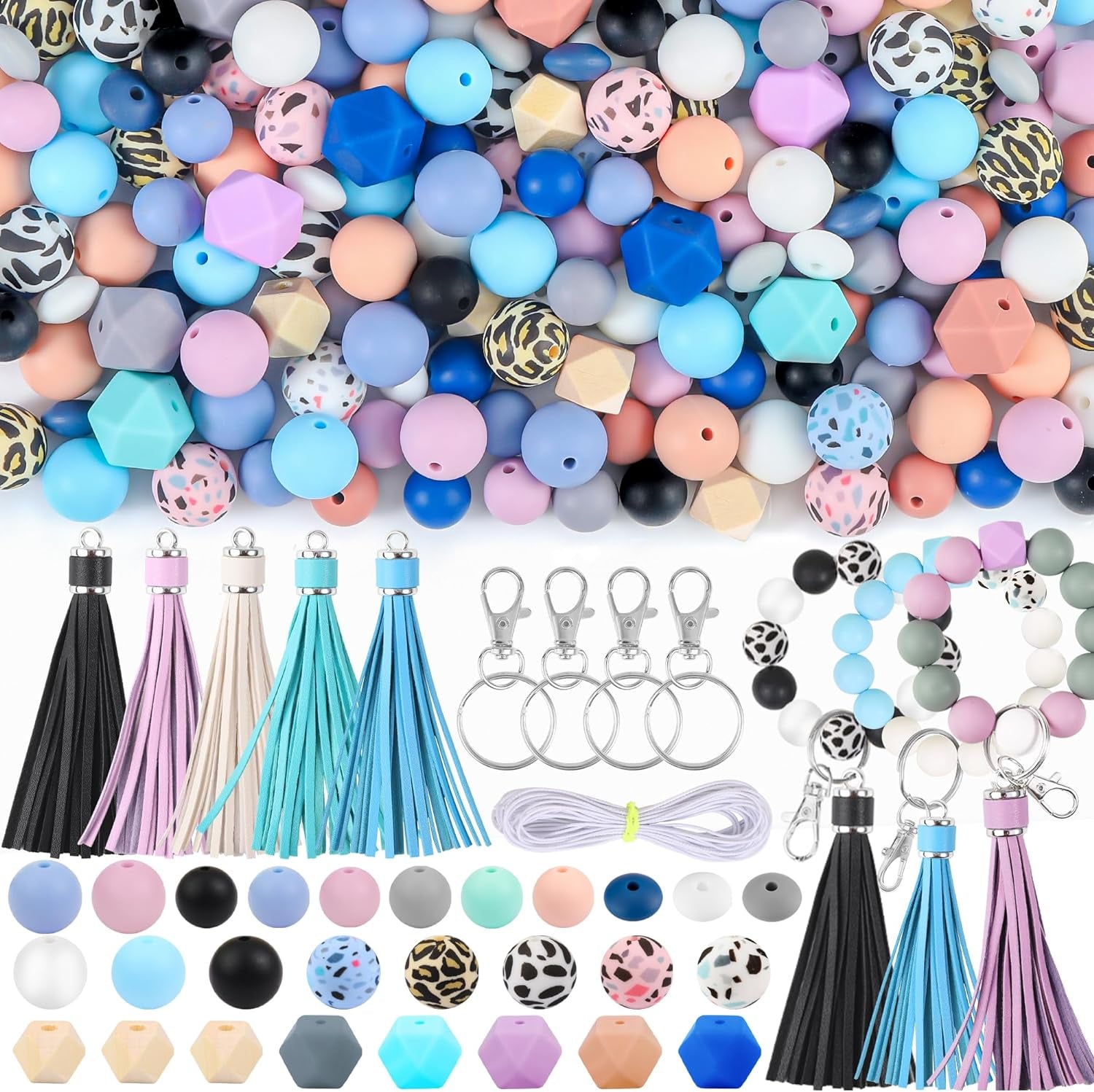 141Pcs Silicone Beads for Keychain Making Kit Beads for Pens Silicone Beads Bulk Key Chain Making Kit 15Mm Silicone Beads Rubber Beads Keychain Making Supplies for Bracelet Necklace Jewelry