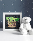 5D Diamond Painting Kit for Kids with Wooden Frame Easy Small Anime Diamond Painting Full Drill Diamond Art Gem Painting for Beginners 7X7 Inch (Baby Yoda)