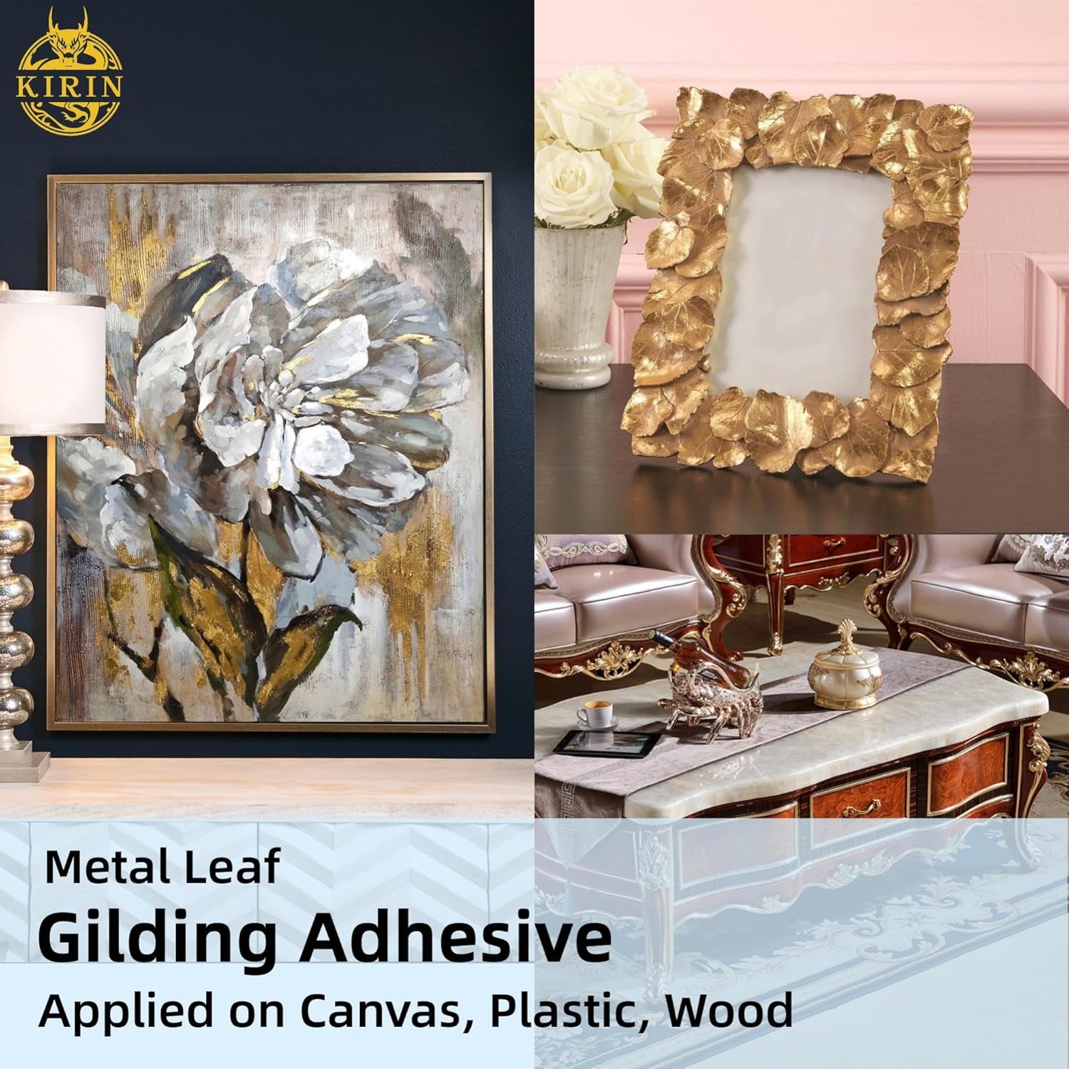 Gilding Adhesive, 100Ml Epoxy Resin Gold Leaf Adhesive for Professional Craft Use, Water Based Varnish for Protect the Surface of Gold Foil from Oxidating (Brush + Gloves as Gifts)