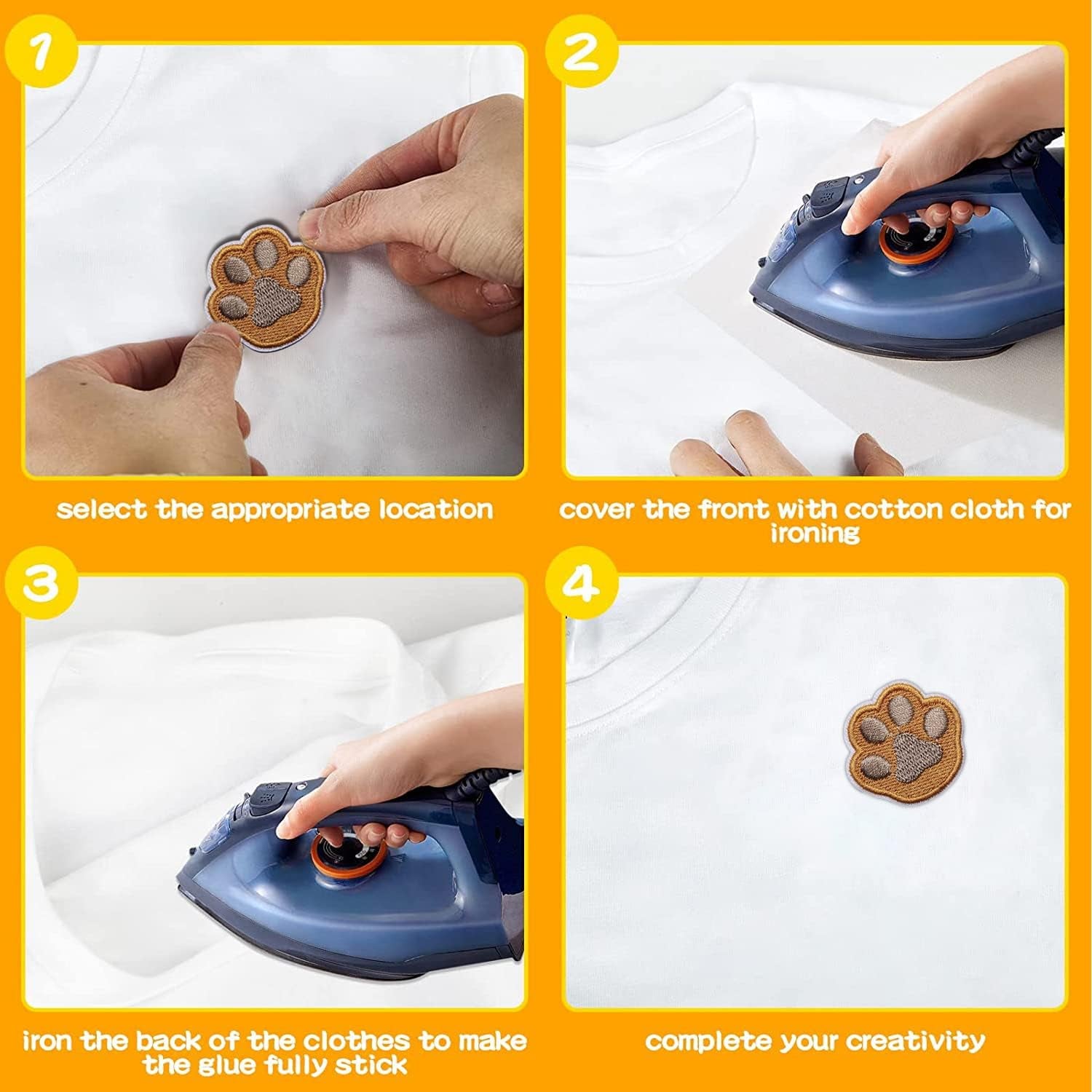 28Pcs Paw Print Patches for Clothing, Iron On/Sew on Embroidery Applique Patches, Cute Paw Decorating DIY Craft Patches for Dresses Jeans Hats Shoes Shirts Jackets Backpacks