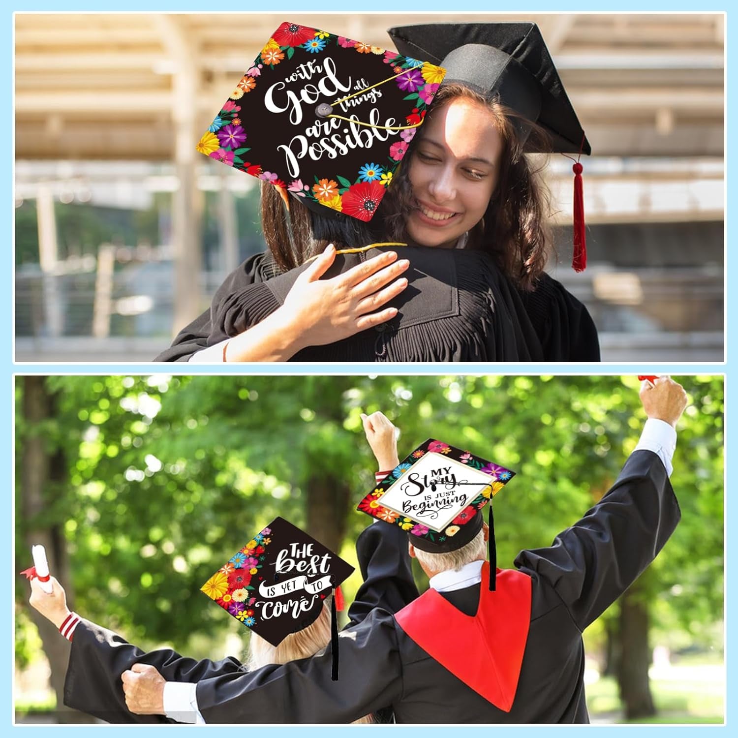 12 Pcs Graduation Caps Topper Stickers Cap Topper Decorations for Graduation Grad Hat Decorations Graduation Cap Decorations Caps Topper Graduation Gift for Women Grad Party Favors