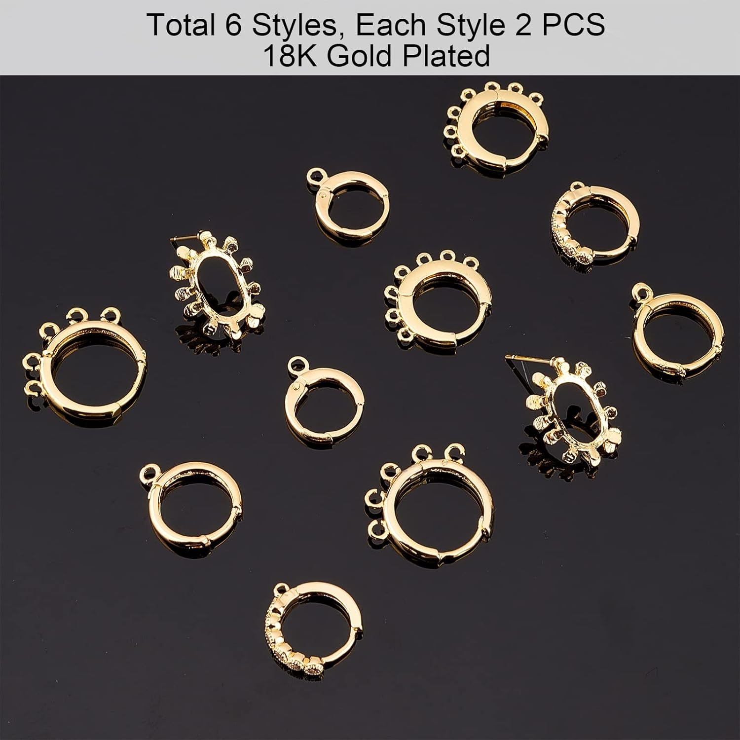 18K Gold Plated Huggie Hoop Earrings, 12Pcs Brass Stud Earring Findings Small Gold Hoop Jewelry Earrings Hooks with Loop for Women DIY Earring Crafts Making, Hole 1~2Mm
