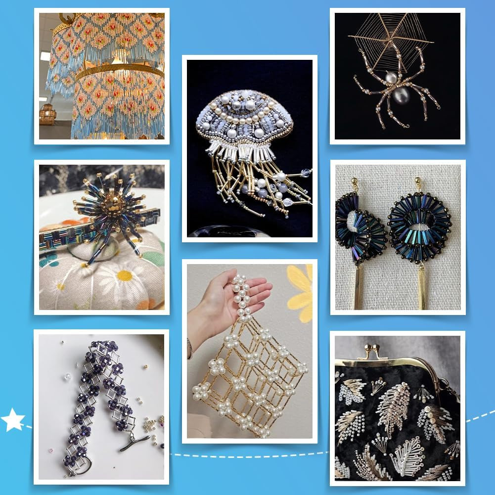 2000Pcs Twisted Bugle Beads, 3 Colors Metallic Bugle Beads 6/9/12Mm Glass Long Tube Seed Bead Craft Beads Loose Spacer Beads for Fringe Earrings Bracelets Necklaces Jewelry Crafts Making