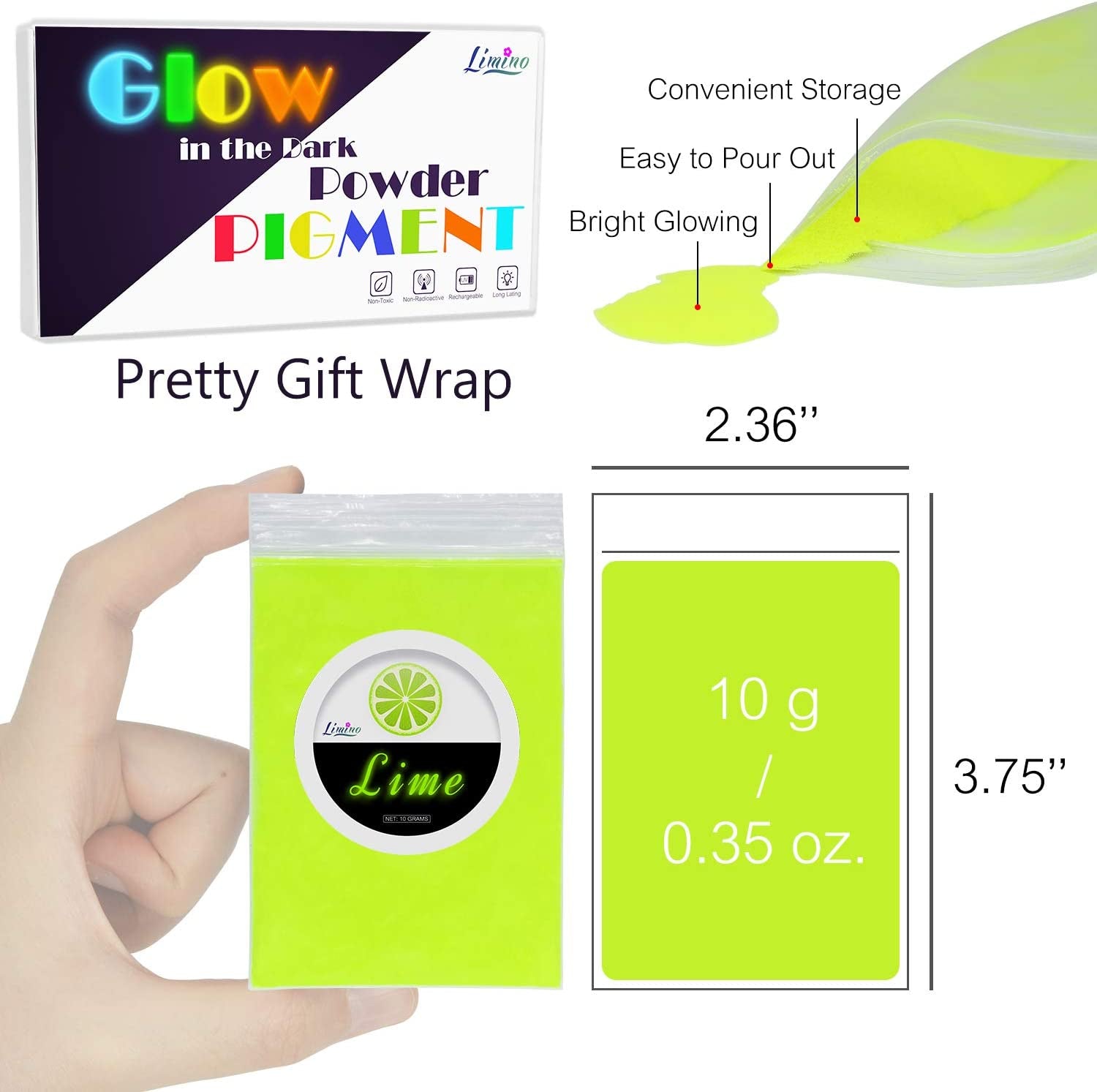 Glow in the Dark Pigment Powder - Epoxy Resin Color Pigment Dyes for DIY Slime Coloring Kit - Luminous Skin Safe Long Lasting Self Glowing for Acrylic Paint, Nail Art, Painting, Crafts - 0.4Oz Each