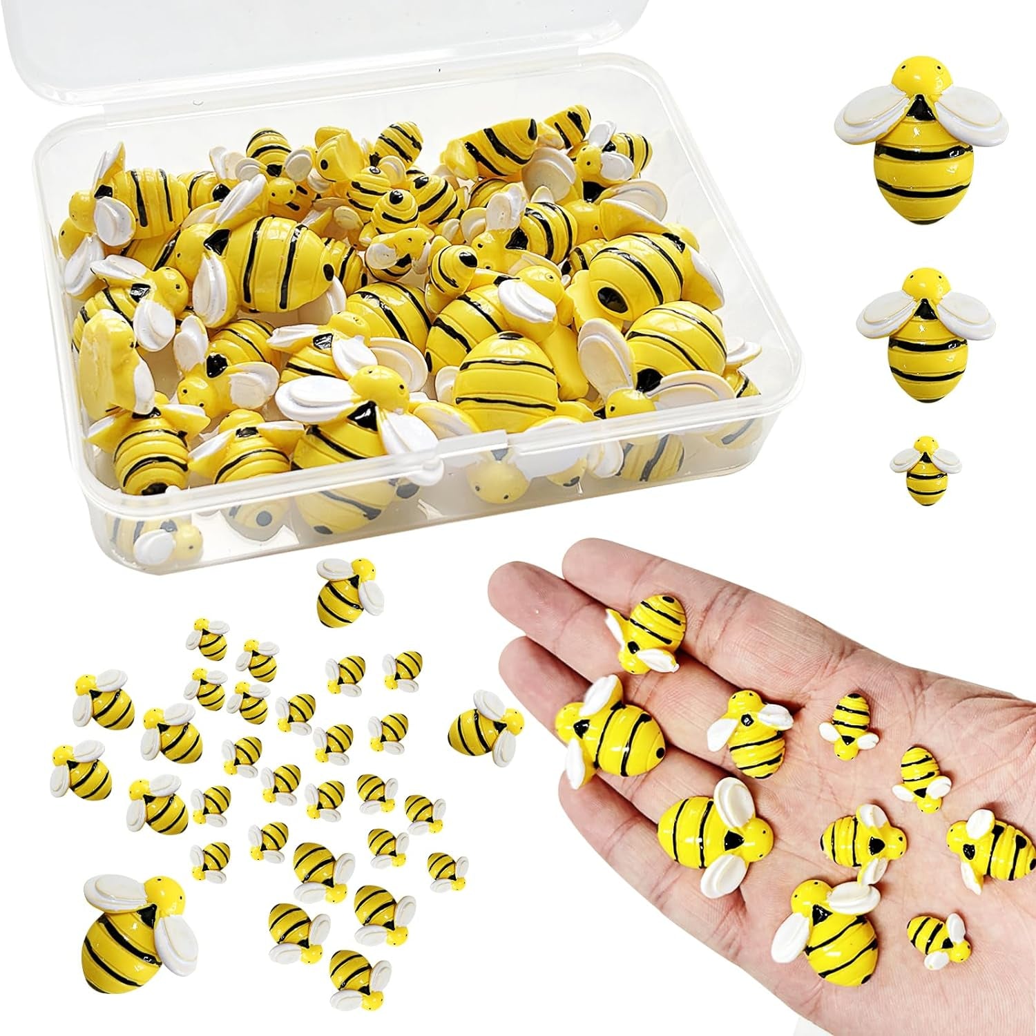 Tiny Resin Bees for Crafts, 50 Pcs Plastic Bumble Bee Decor for DIY Wreath Embellishments and Bee Themed Party Supplies Baby Shower Birthday Table Decoration